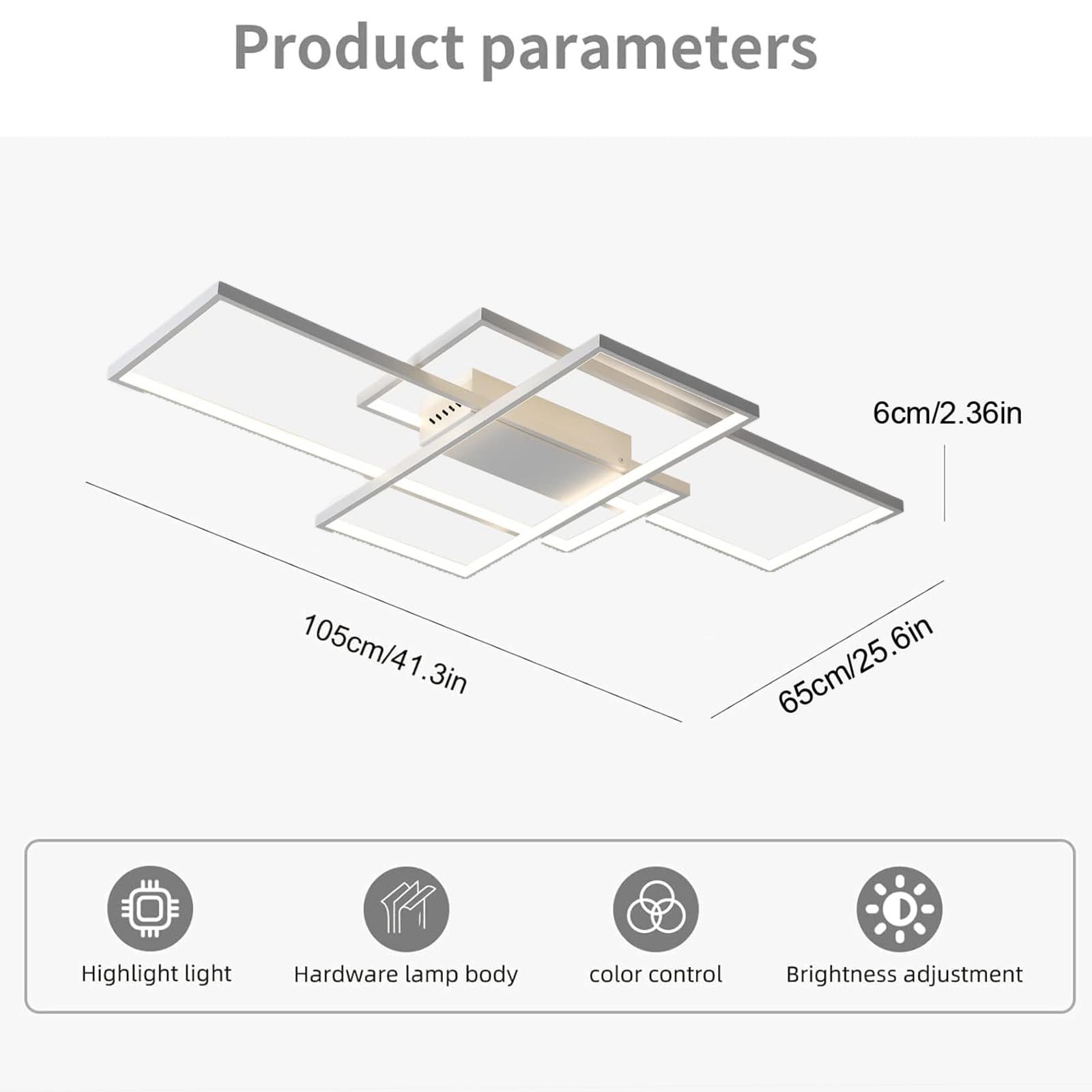 Geadi Dimmable Ceiling Light, 41.3In Flush Mount Ceiling Lamp Remote Control Modern Chandelier, 68W Square White Acrylic Close T