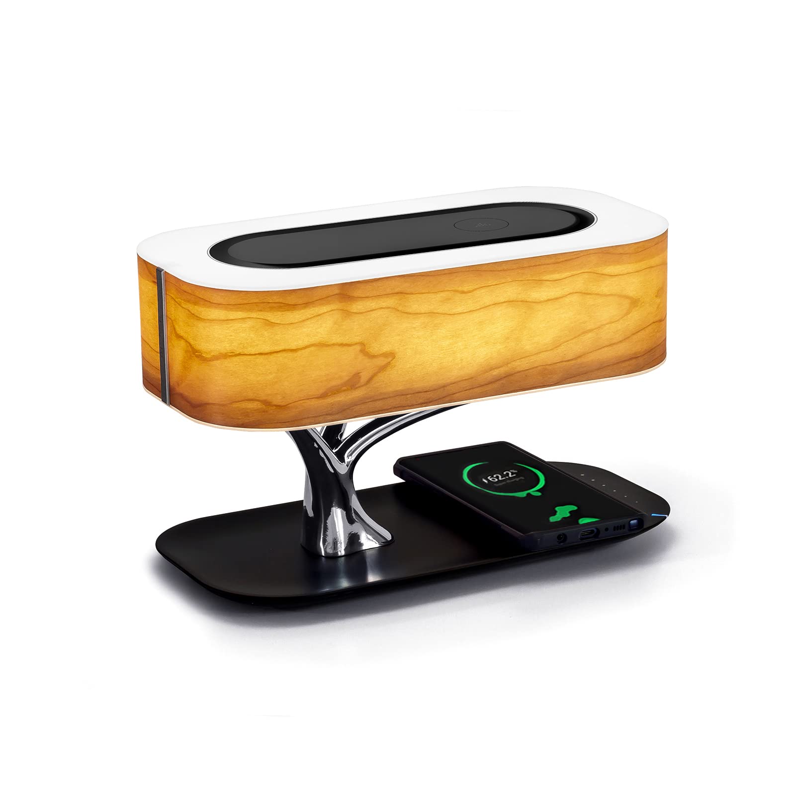 AMPULLA Masdio by Ampulla Bedside Lamp with Bluetooth Speaker and Wireless Charger, Table Lamp Desk Lamp with Sleep Mode Steples