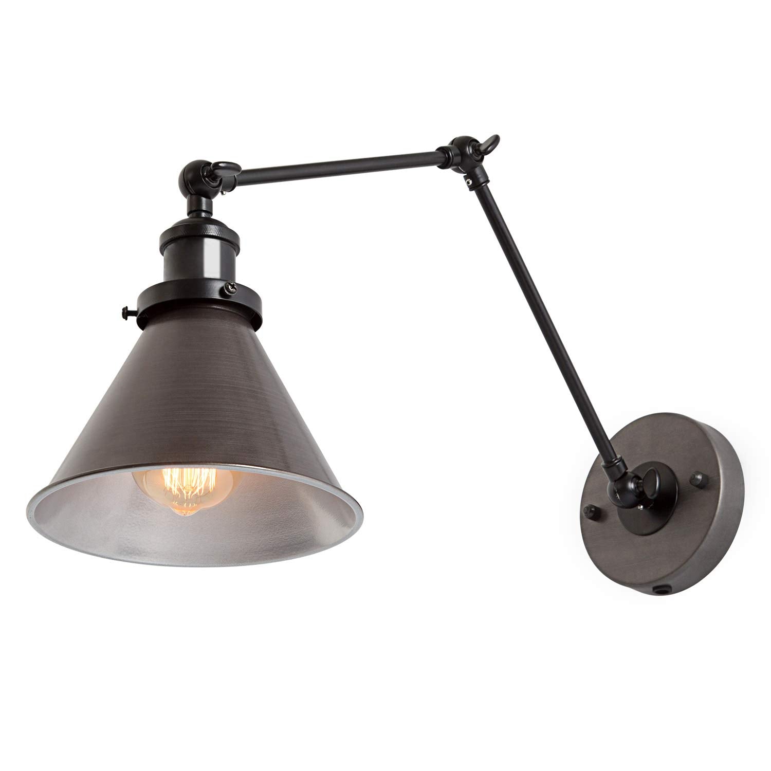 Lnc Swing Arm Wall Lamp Adjustable Hardwired Or Plug-In Sconces Lighting, (Brushed Dark Silver)