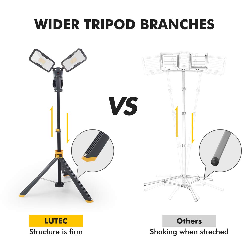 LUTEC 6290Max 15000 Lumen 138W Dimmable LED Work Light with Tripod, Adjustable Color Temperature, Aluminum, 7900702347