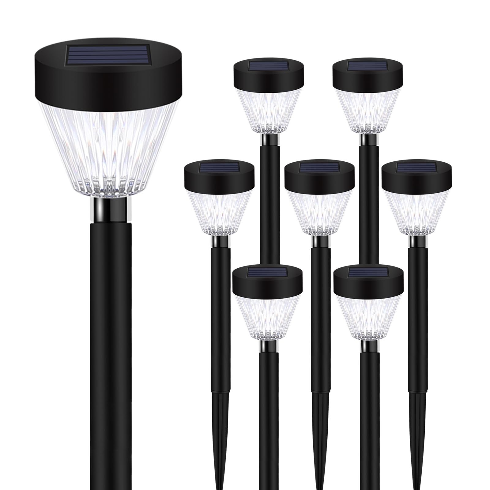 Ridalux 8Pack Solar Pathway Lights - Waterproof Warm White Auto On/Off Outdoor Garden Lighting