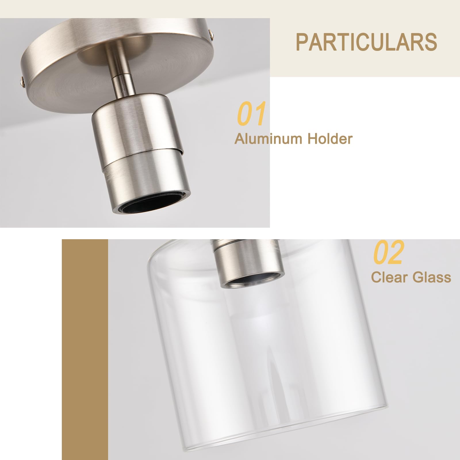 Klss Brushed Nickel Semi Flush Mount Ceiling Light,Modern Ceiling Light Fixture For Closet Hallway Entryway Fixture Brushed Nick