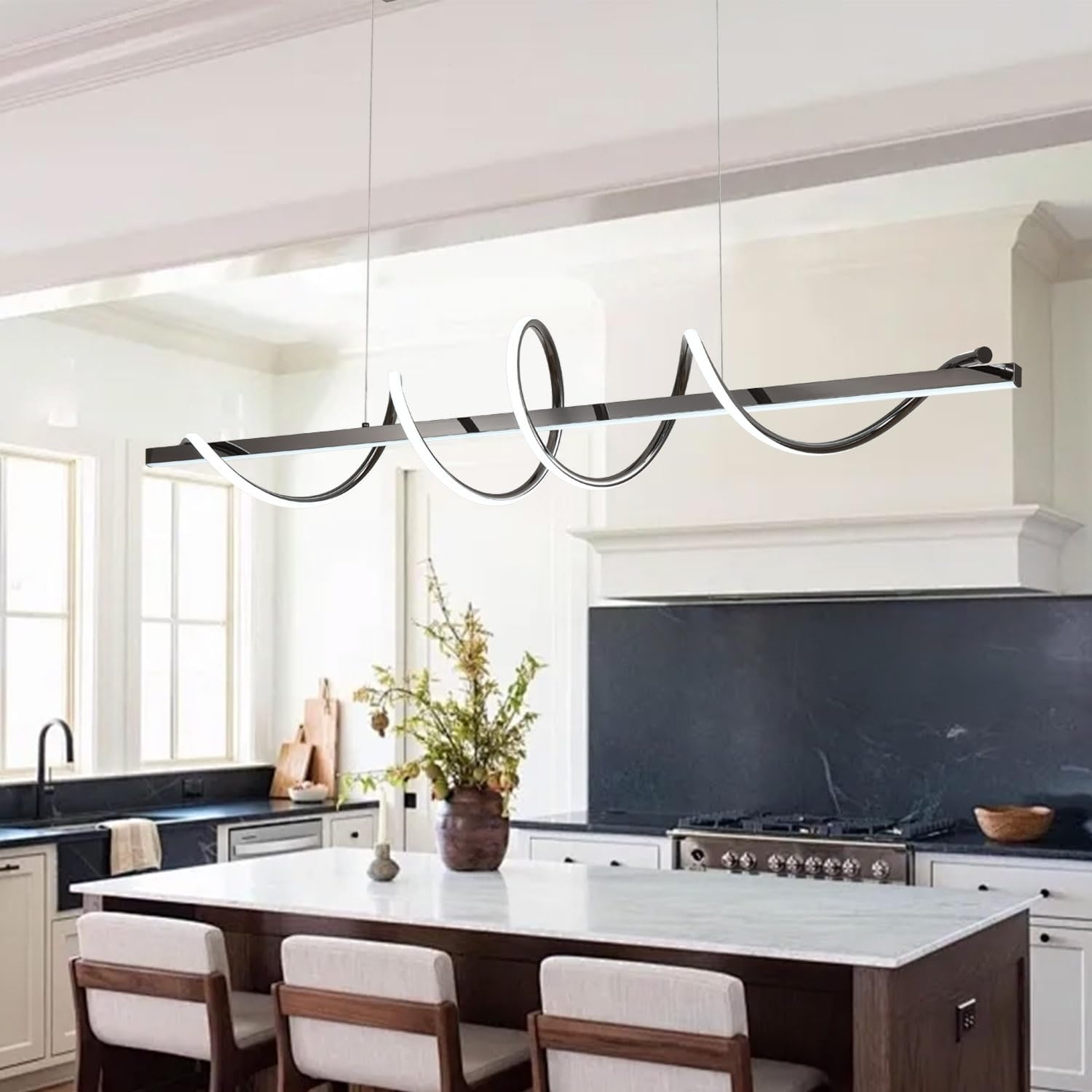 Likflyer Modern LED Pendant Light, 47.24" Black Aluminum Chandelier, Dimmable, Creative Snake Design, Model QY002-SXmh-120Bk