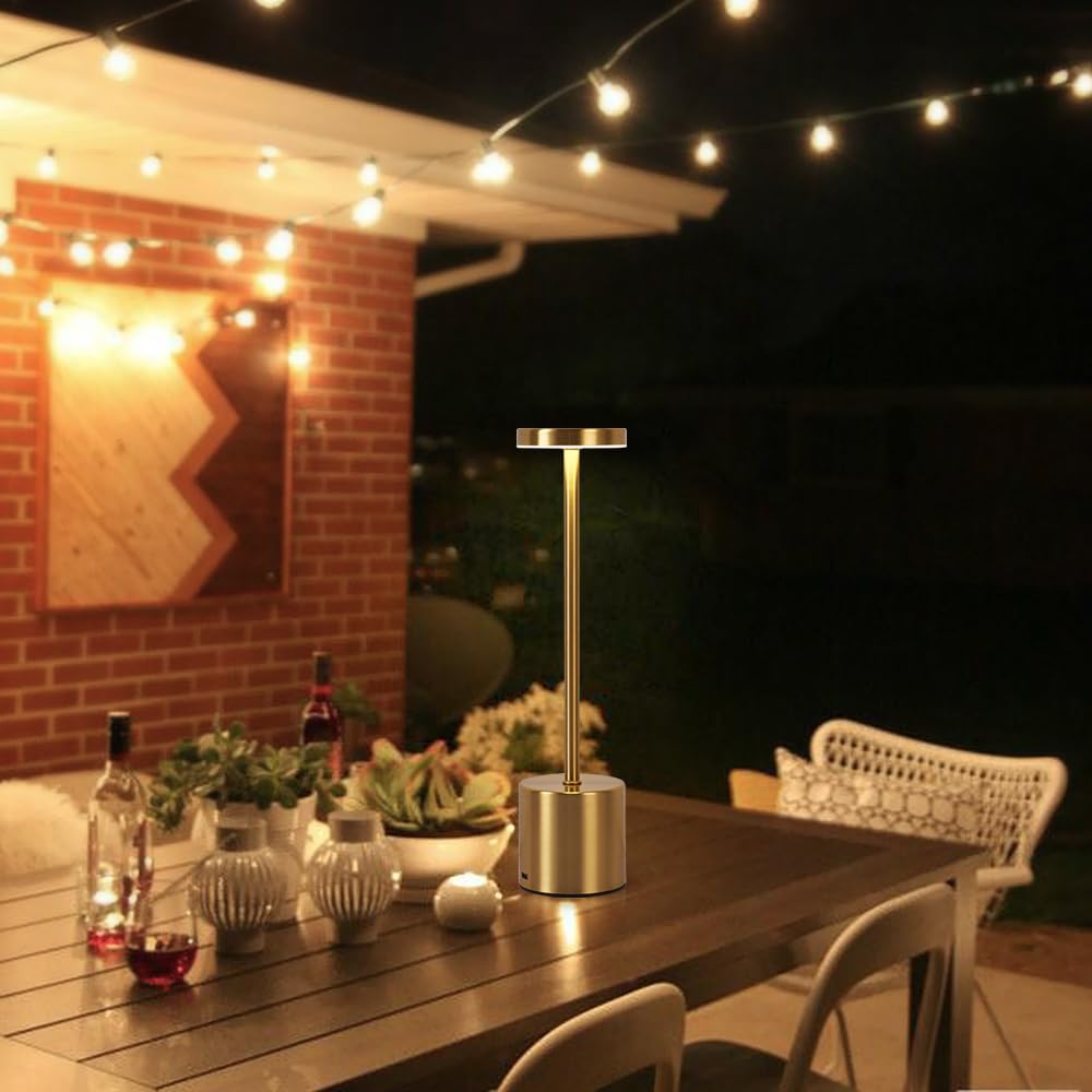 Xih 2 Pack Led Rechargeable Cordless Table Lamps Portable Outdoor 5000 Mah Battery Operated Table Light Touch Control 3 Color Dimmable Touch Lamp For Patio/Cofee/Restaurant/Camping/Dining/Bedroom-Gold