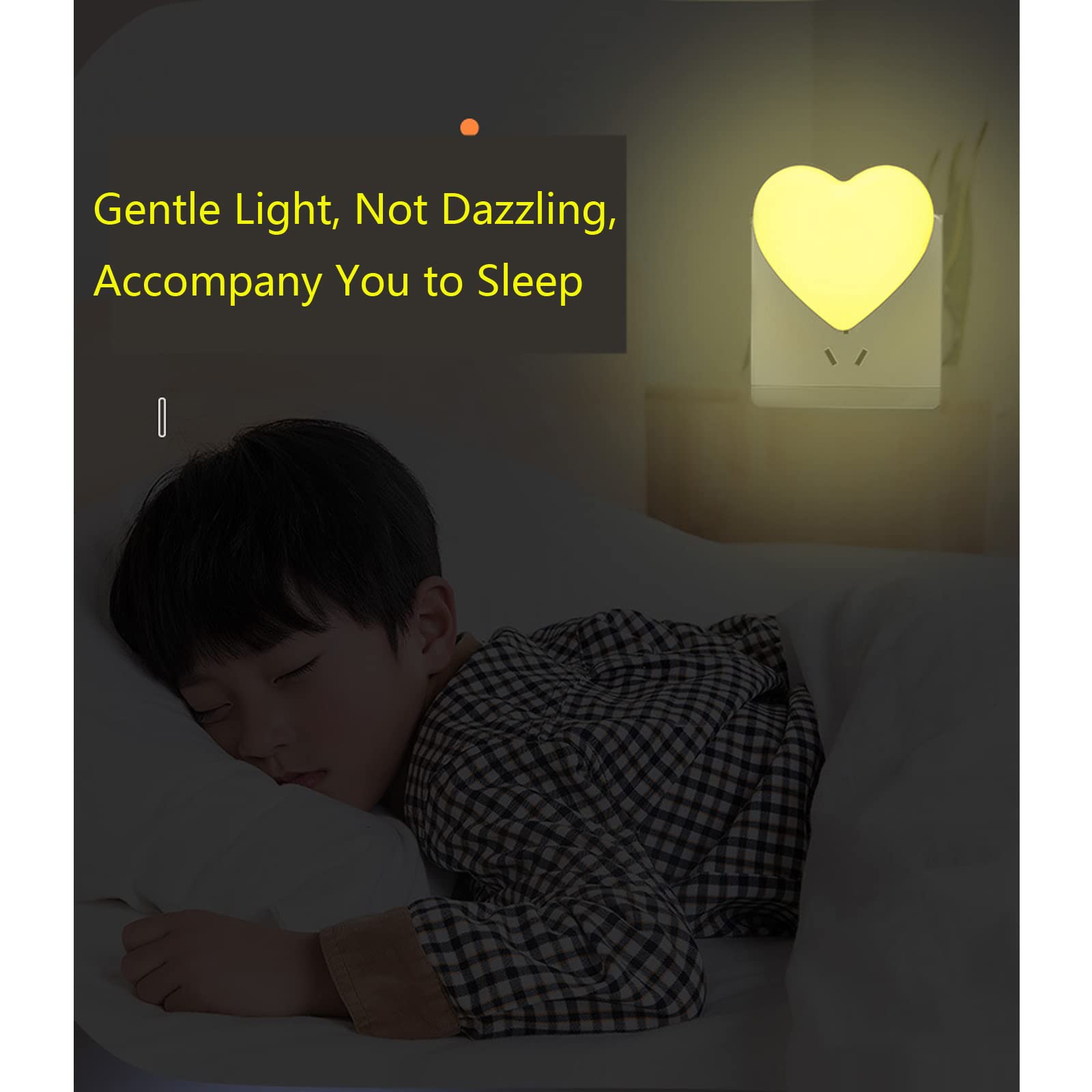 Etigood Heart Shape Nursery Night Light with Auto Dusk to Dawn Sensor, Soft Warm White, Yellow, Model Heart-01