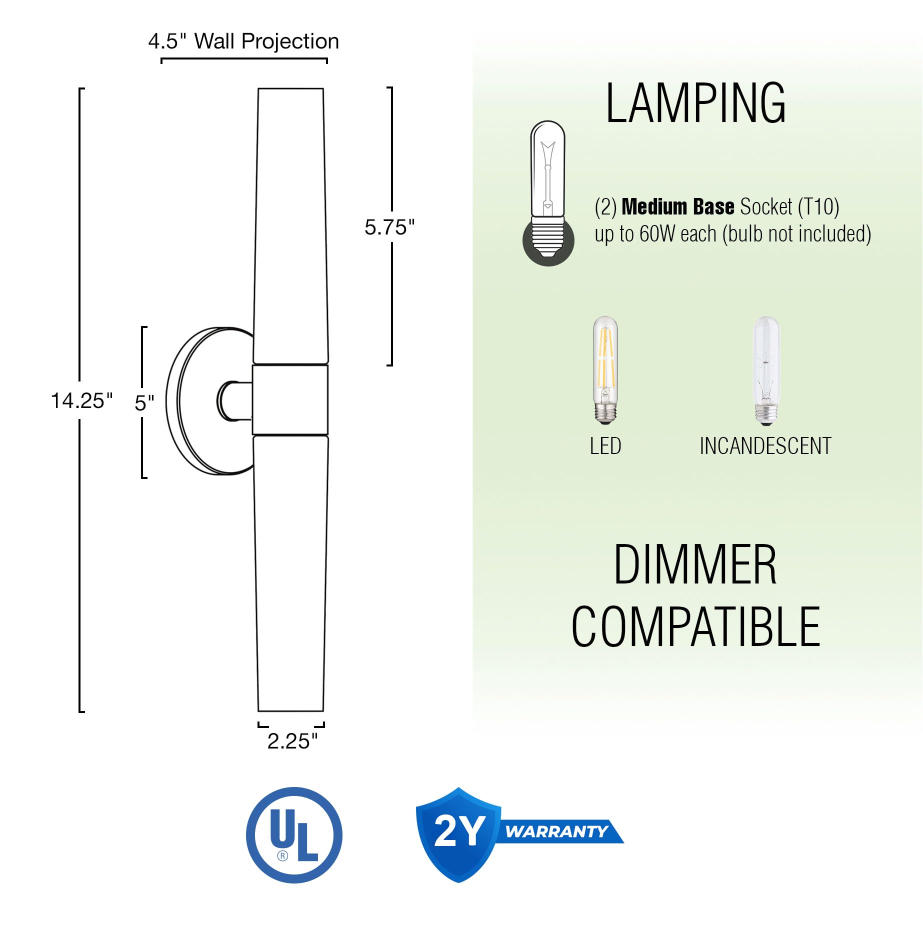 Kira Home Wall Sconce, 14in Modern Design, Frosted Glass Shades, Warm Brass Finish, Model RV-W131-14-WB