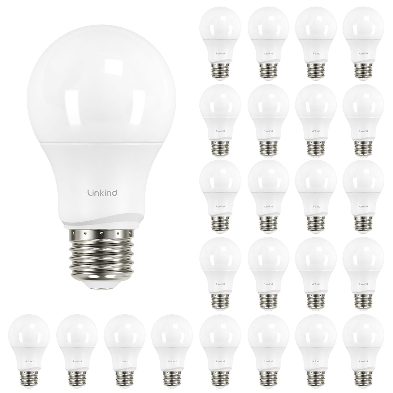 Linkind Dimmable A19 LED Light Bulbs 60W Equivalent 5000K Daylight 9.5W 840 Lumens Pack of 24