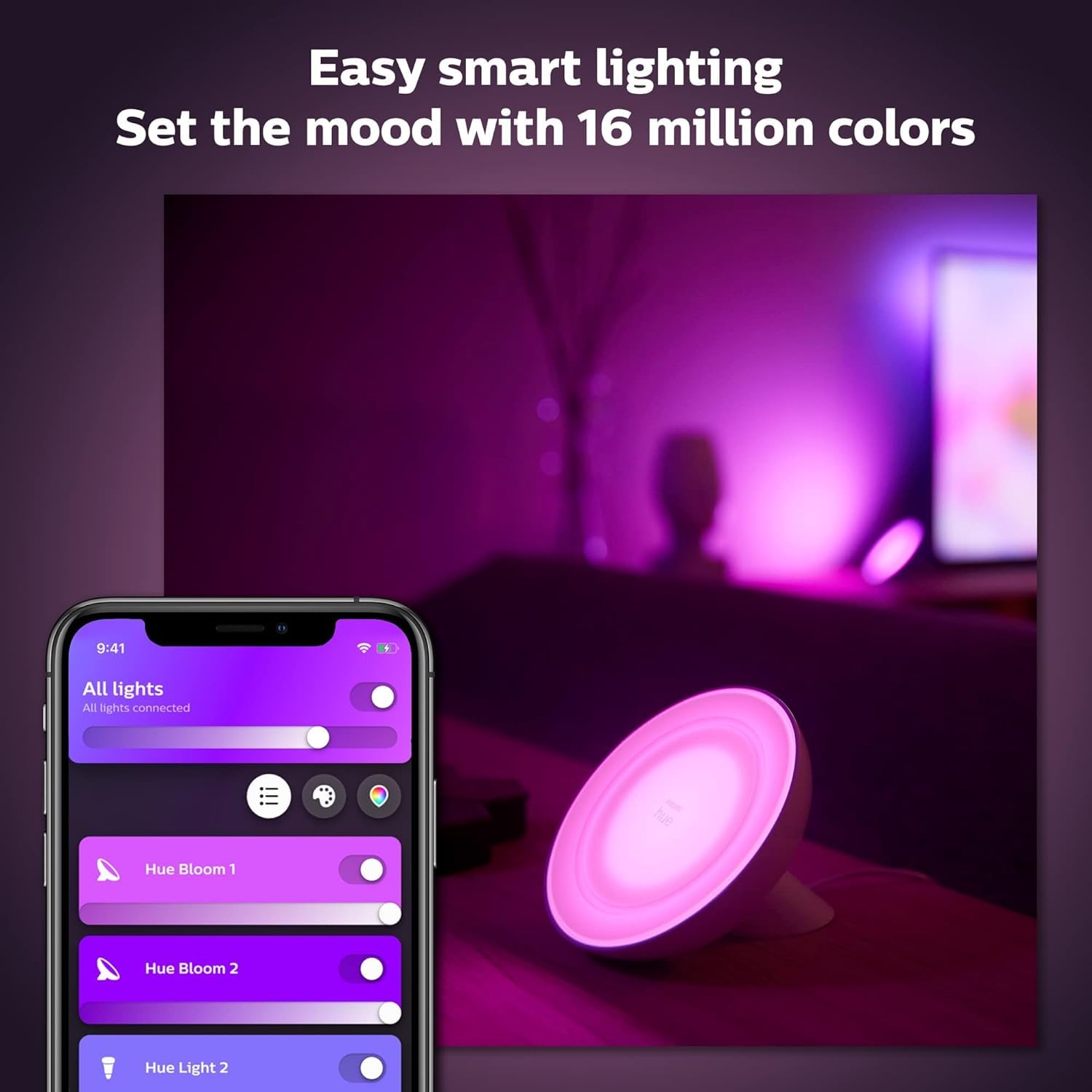 Philips Hue Bloom Smart Table Lamp, White - White And Color Ambiance Led Color-Changing Light - 1 Pack - Control With Hue App -
