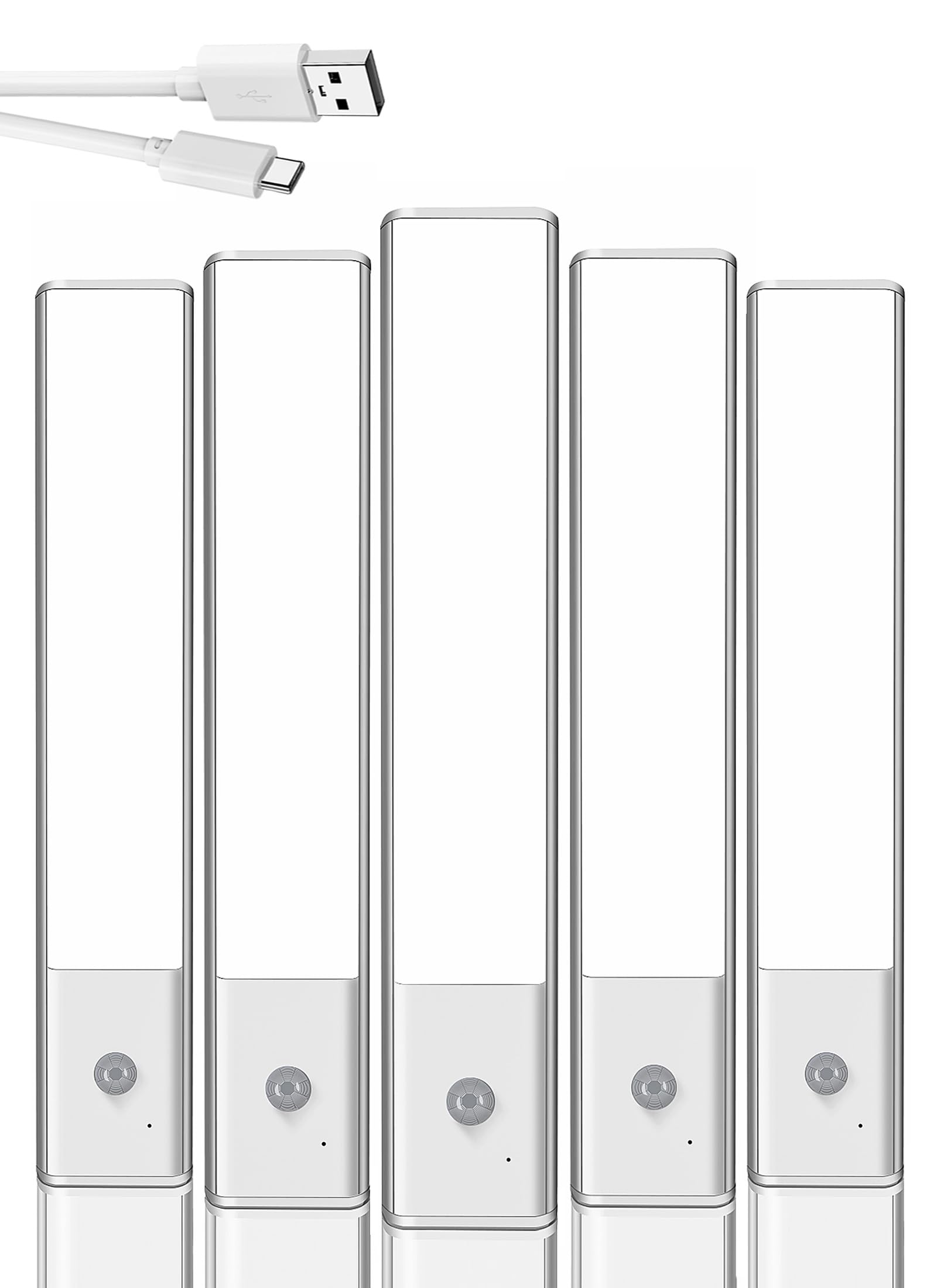 Under Cabinet Lights ,Led Motion Sensor Light Indoor, Wireless Usb Rechargeable Magnetic Closet Lights, 5 Pack Under Counter Lights For Kitchen, Cabinet, Wardrobe, Stairs(White Light, 5Packs-8Inch)