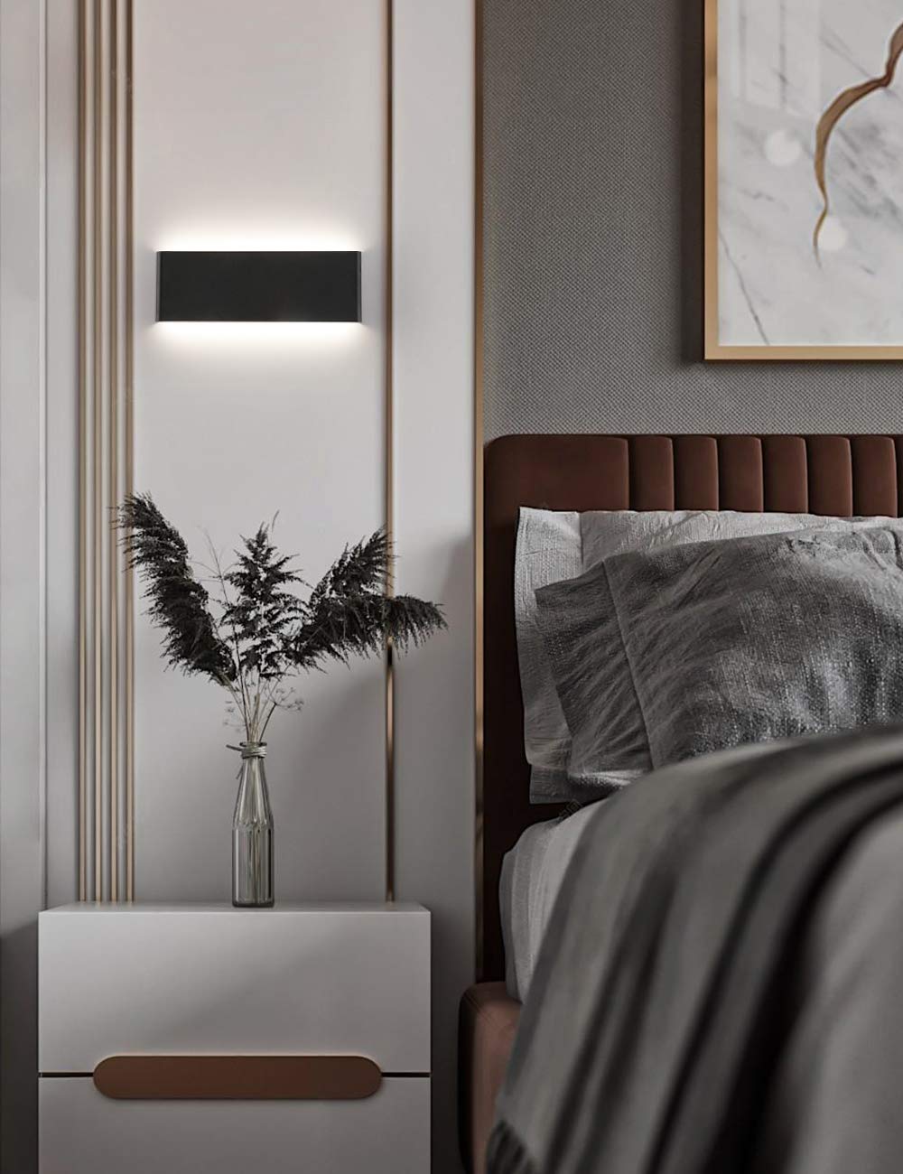 Joosenhouse 16'' Inch Black Led Wall Lamps For Bedroom Indoor Hallway, Modern Mini Bathroom Vanity Lights 14W 4000K Up And Down