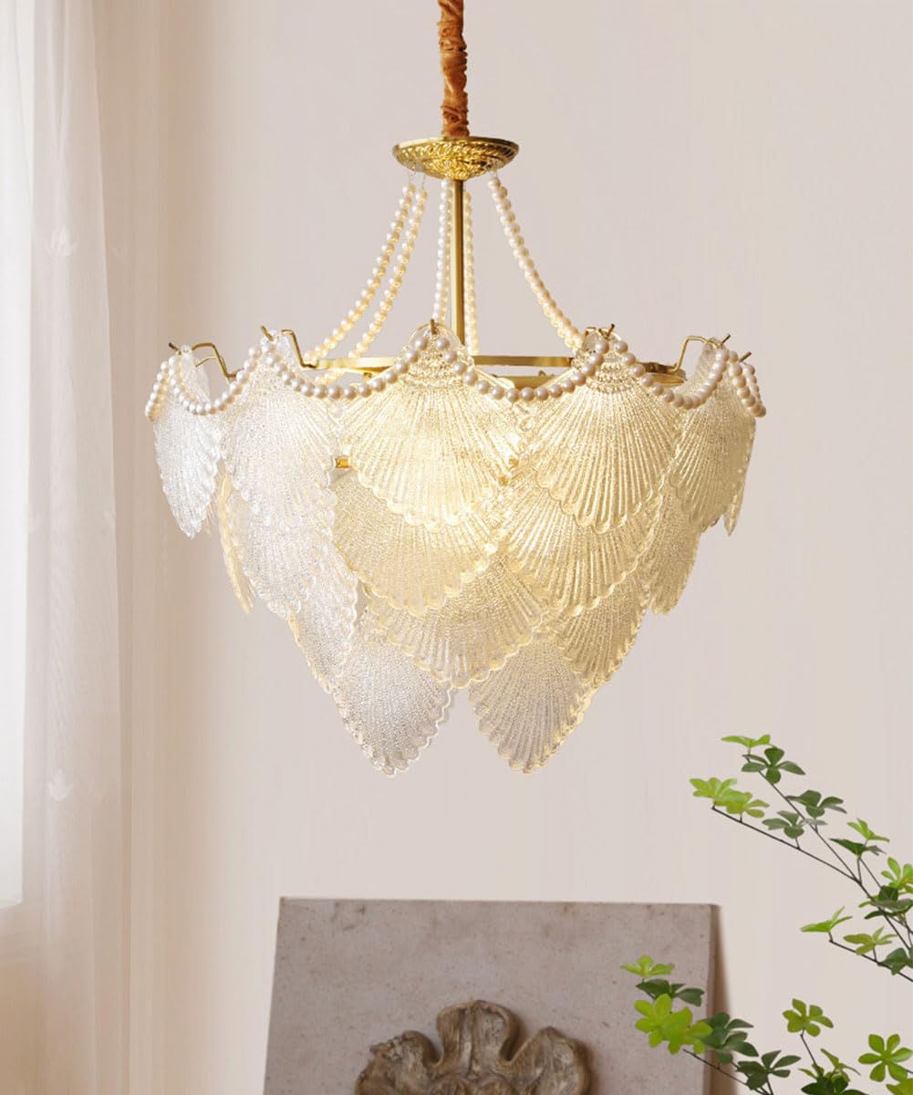 A Million Gold Multi-Tier Crystal Chandelier, Shell Cloud Glass Metal Pendant Chandeliers Hanging Ceiling Lighting Fixtures (8-L