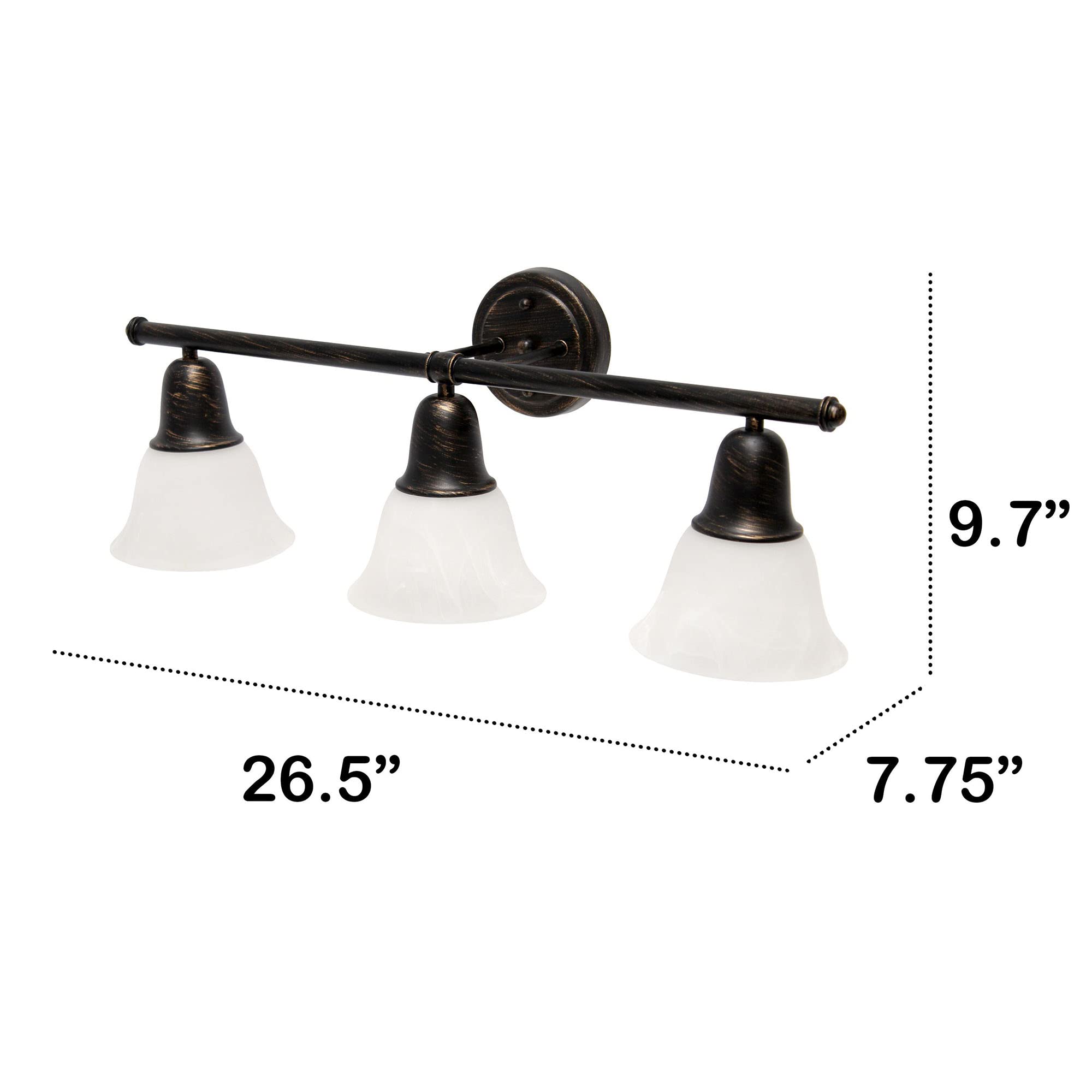 Lalia Home Vanity Light Fixture, 3-Light Metal & Alabaster Glass, Oil-Rubbed Bronze, 26.5inL x 7.75inW x 9.7inH,