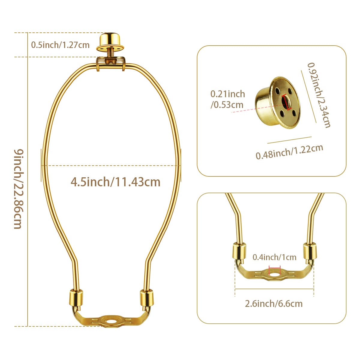 yuntop 2 Pcs Lamp Shade Harp Holders Heavy Duty 9 Inch Polished Brass Bracket for Floor/Table Lamps Model 301841