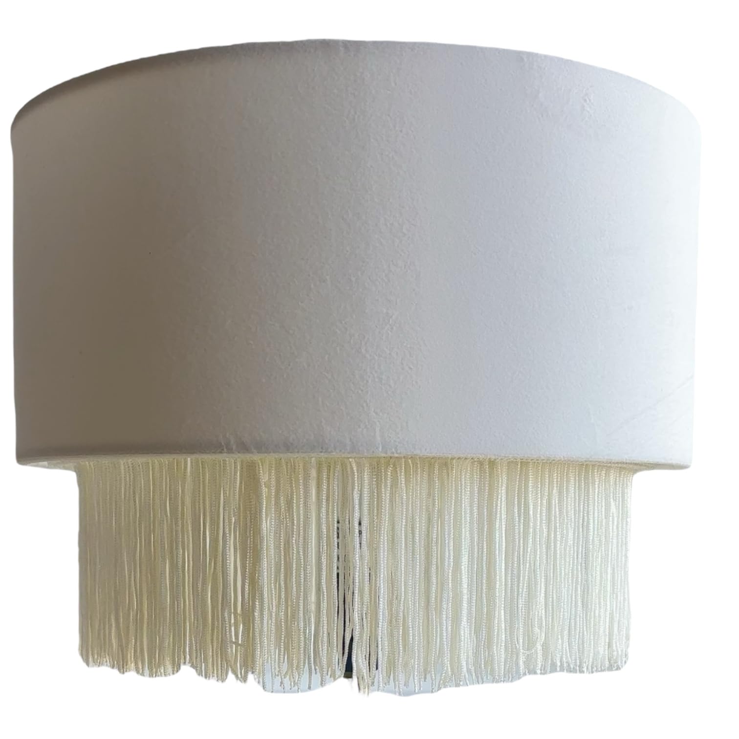 Tristan Home Enhanced Velvet Drum Lamp Shade with Fringe 30/30/24cm Height (Including Fringe)  Cream (Cream White  Small)