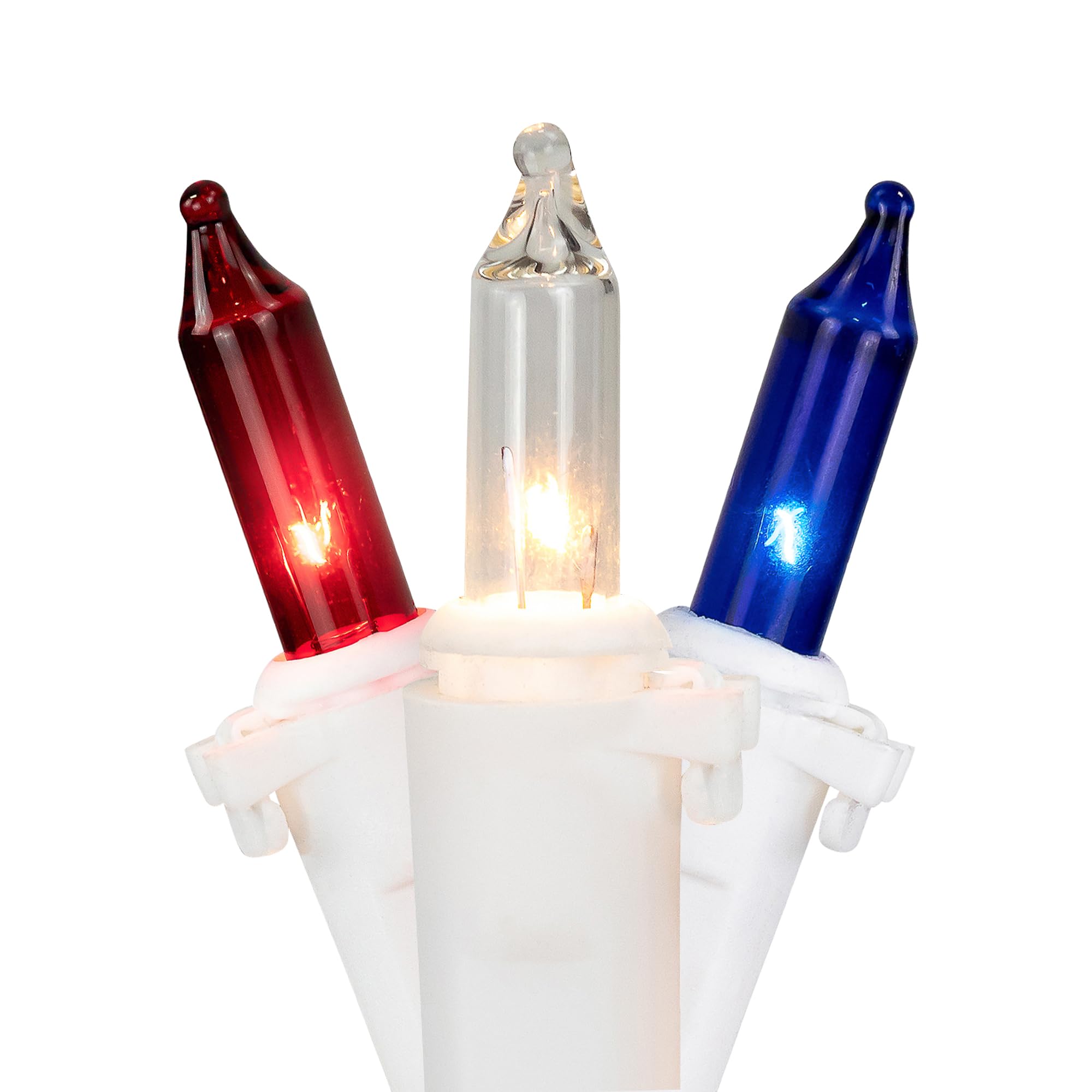 Northlight Mini Christmas Light Set - 50ct - 10 White Wire - Red, White, Blue - Glass
