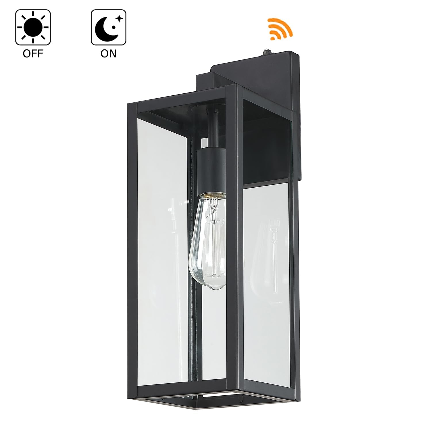 Faymart 18 Inch Outdoor Wall Light Lanterns - Dusk to Dawn, Metal Sconce, Black, 2 Pack, Photocell Sensor for Porch Patio Garage