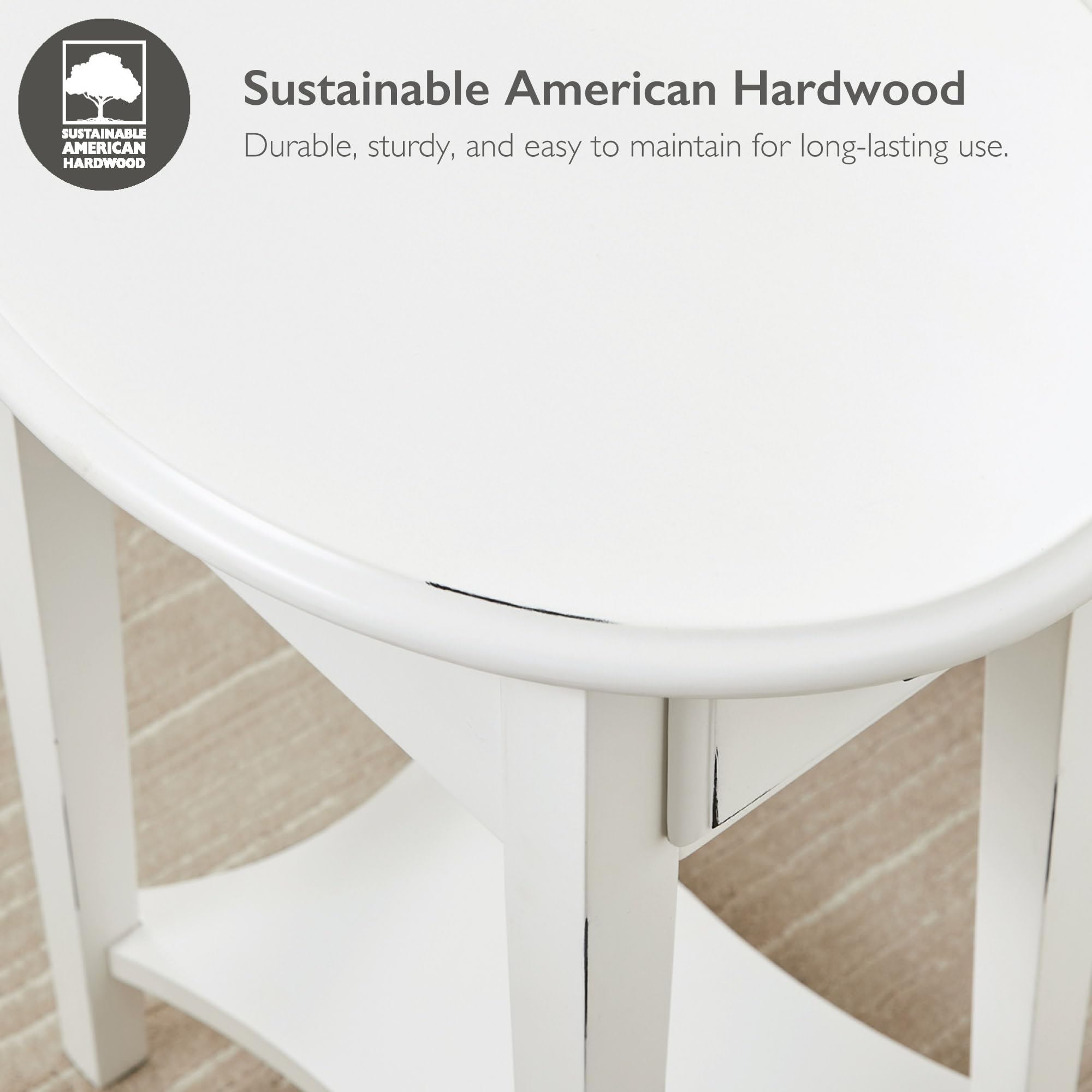 Leick Home Haven Ridge Oval End Table, One Drawer Side Table, Farmhouse White, 214387