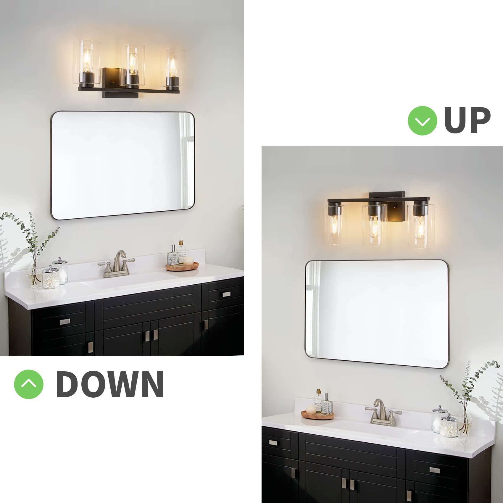 Wilon Bathroom Vanity Light, 3 Light Black Bathroom Light Fixtures, Modern Bathroom Vanity Light With Clear Glass Shade, E26 Base Bathroom Lights Over Mirror, Vanity Lights For Bathroom Kitchen