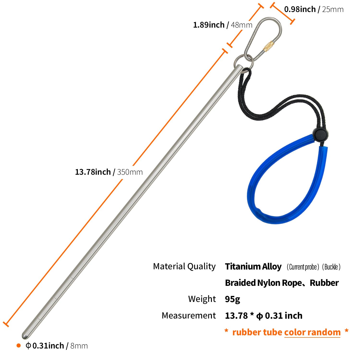 TiTo Titanium Lobster Tickle Pointer Stick 14''/35cm with Measurement & Lanyard - Titanium Color, Model 0O-EYMY-PLQC