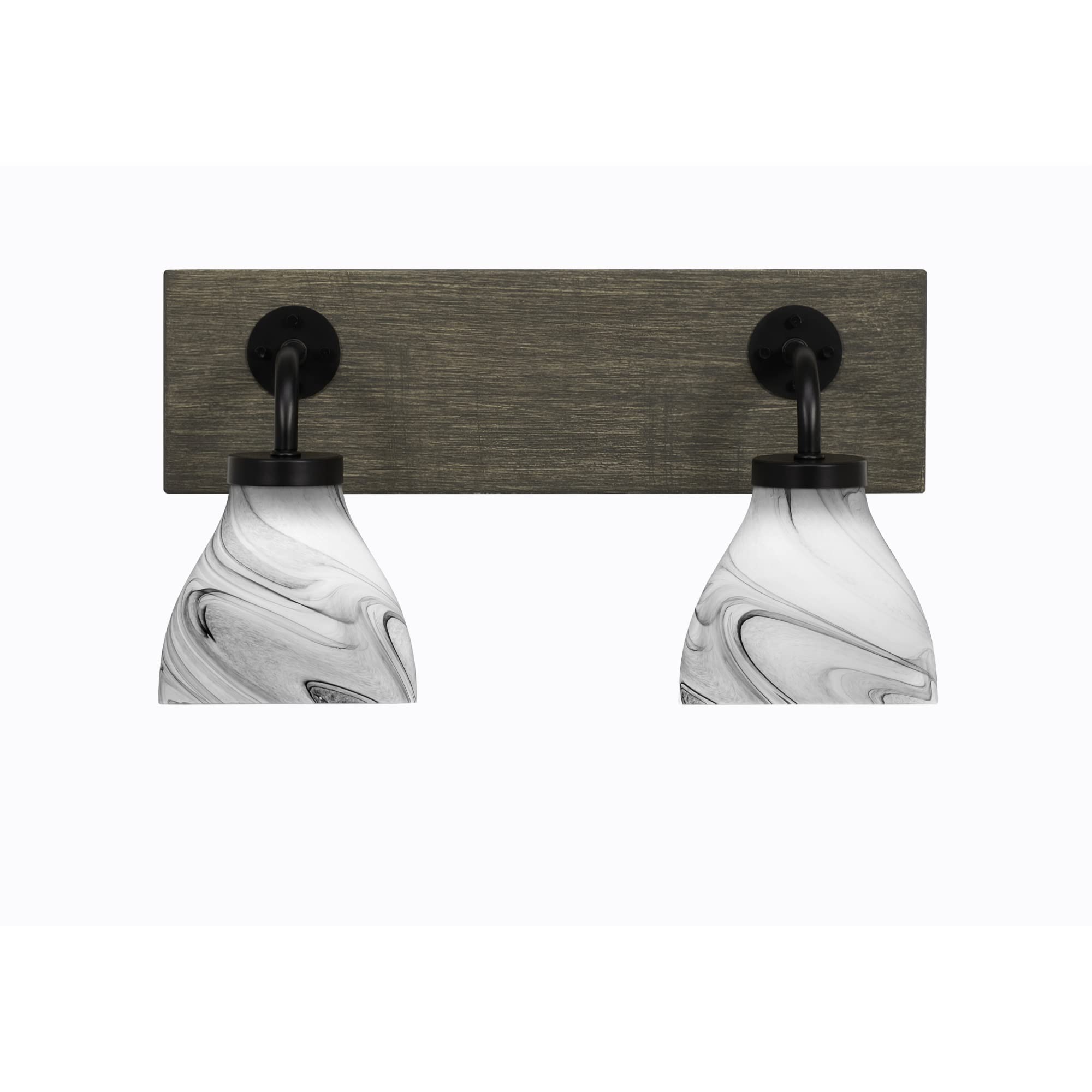 Oxbridge 2 Light Bath Bar In Matte Black & Painted Distressed Wood-Look Metal Finish With 6.25" Onyx Swirl Glass