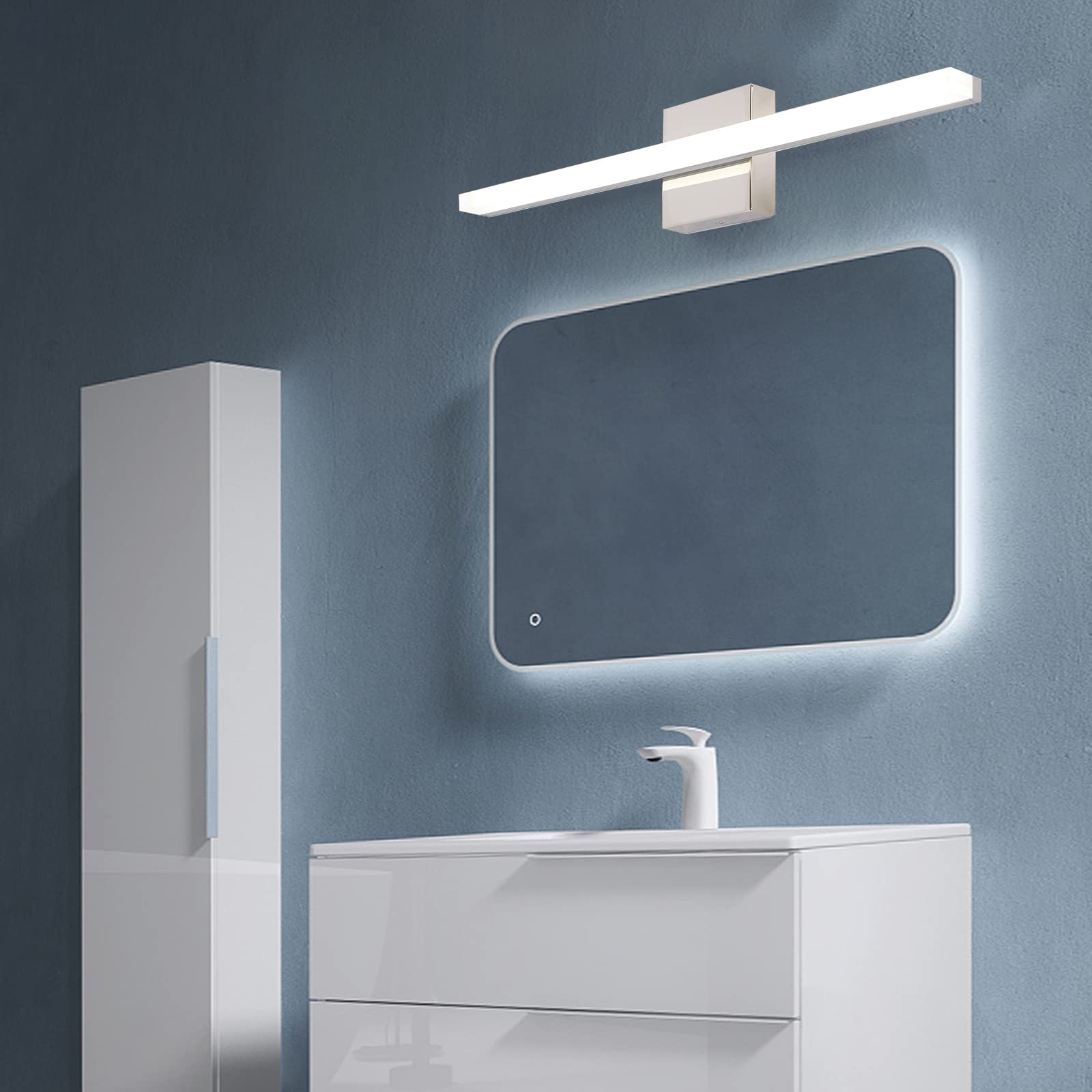 Kinyota Modern Led Vanity Lights For Bathroom 1 Pack 16In 9W Daylight White Chrome Bathroom Light Fixtures Bathroom Lights Over Mirror Vanity Lighting Fixtures Bathroom Vanity Light