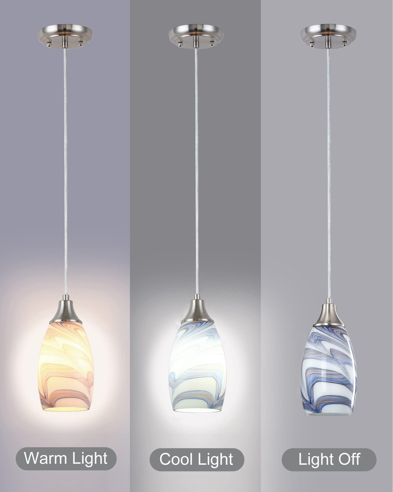 Karyfine Mini Art Glass Pendant Lights Kitchen Island Blown Glass Pendant Lighting With Brushed Nickel Finish Adjustable Cord Ce
