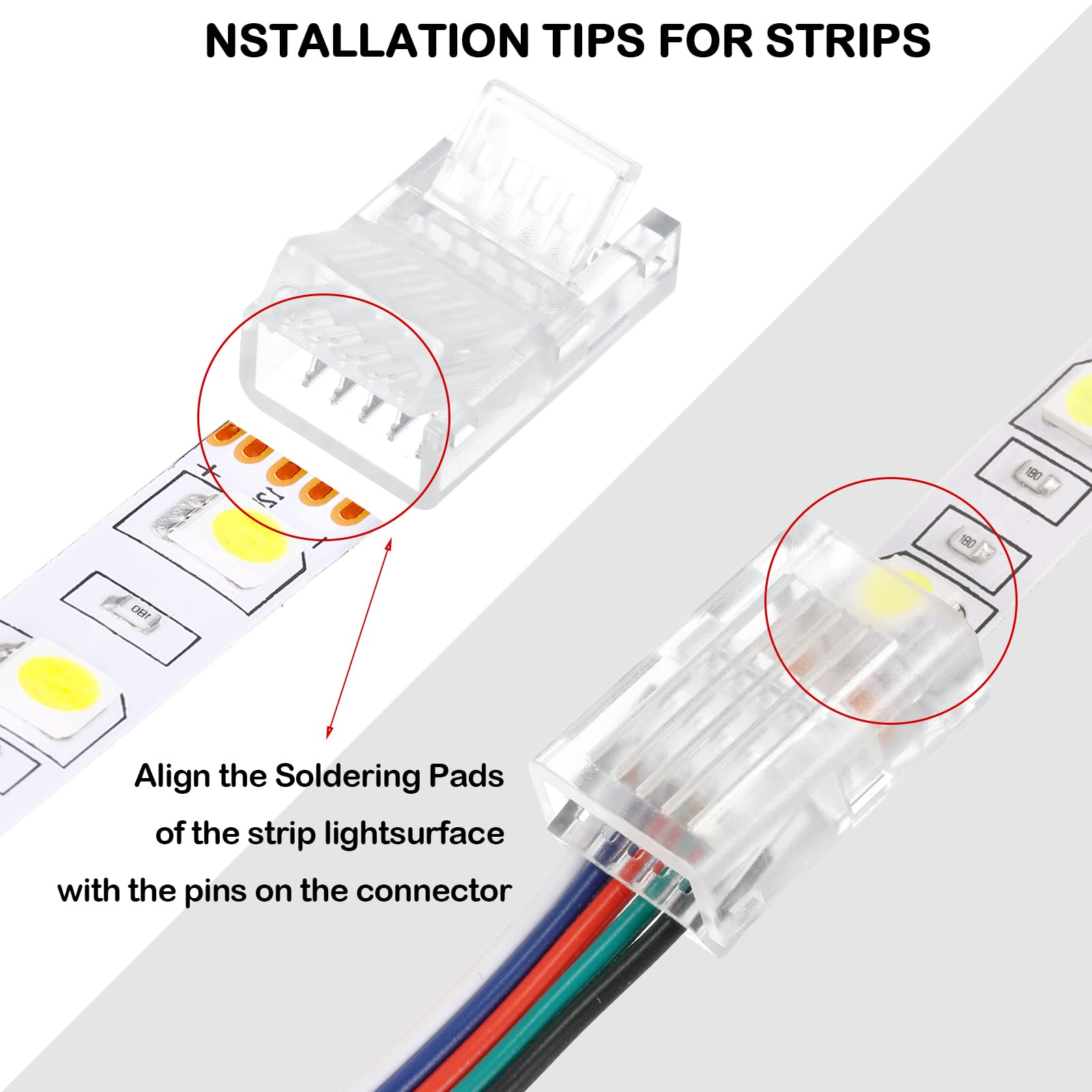 Flutesan LED Strip Connector, 20 Pcs, 5 Pin 10 mm, Waterproof Adapter, RGB Lights, Transparent