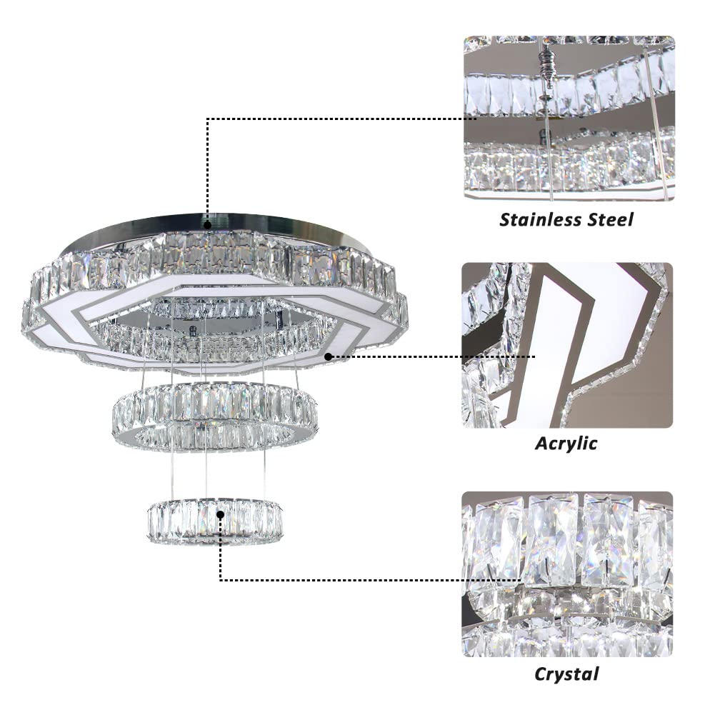 xychfantligh 22.5" Crystal Chandelier - Modern LED Flush Mount Light, Cool White, Large for Living Room, Bedroom, Dining Room, Model XX008