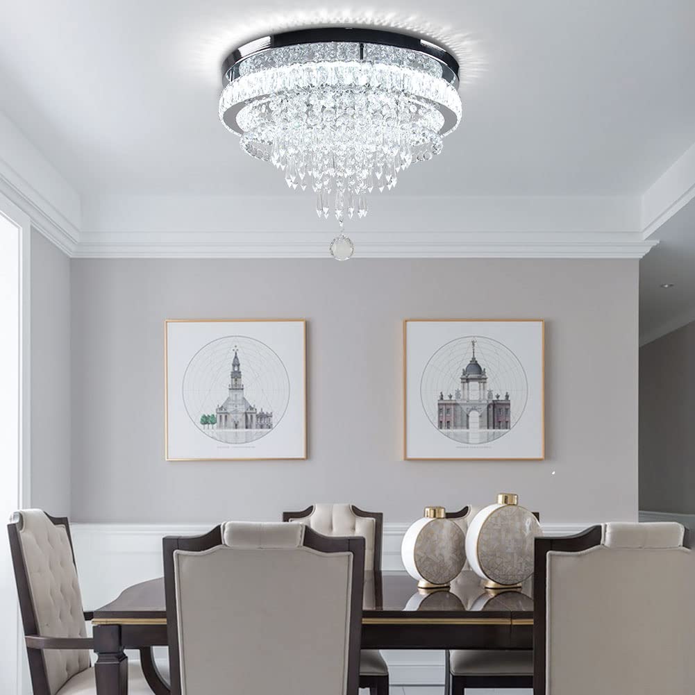 FRIXCHUR Crystal Ceiling Light Fixture LED Chandelier 19.7in Cool White Model MC096