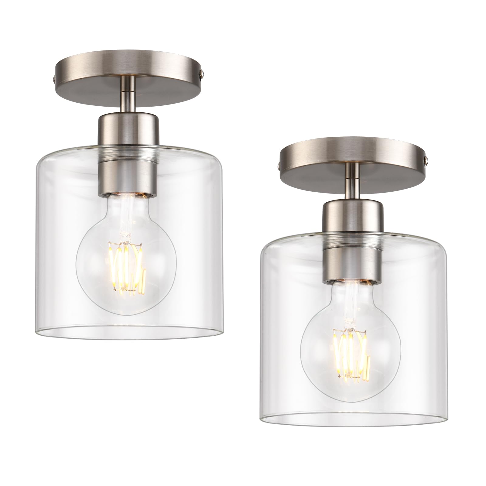 KLSS Brushed Nickel Semi Flush Mount, Modern Ceiling Light Fixture for Closet, Hallway, Entryway 2 Pack