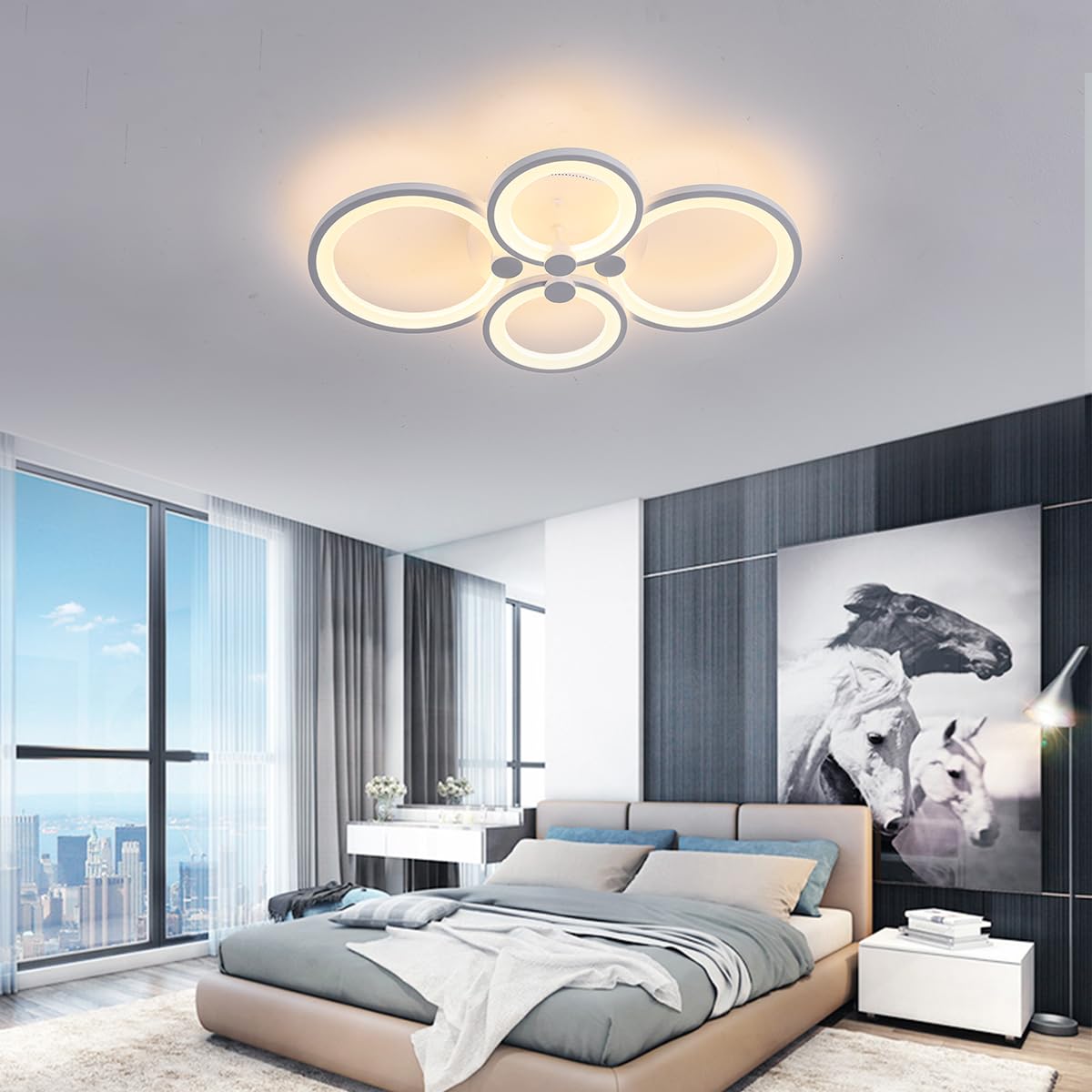 Jaycomey Modern Led Ceiling Light Fixture, Flush Mount Ceiling Lamp Acrylic 4-Ring Circle With Remote, 3000/4000/6000K Dimmable