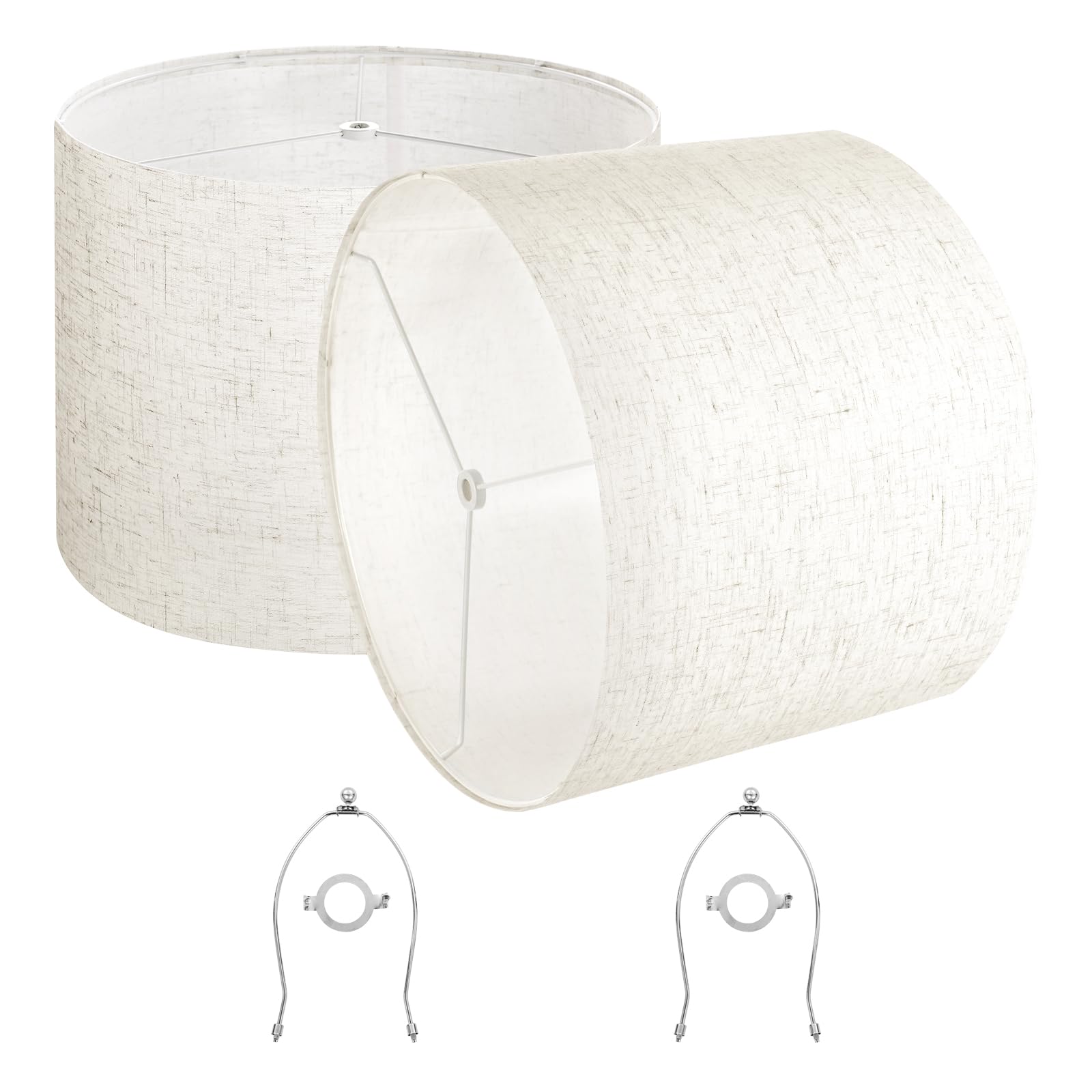 Vevor Drum Lamp Shade 2 Set  16 In Top X 16 In Bottom X 12 In High  Large Lampshade With Harp  Replacement Lamp Shade For Table Lamps Floor Lamps Pendant Lights  Easy Assembly Required (Light Linen)