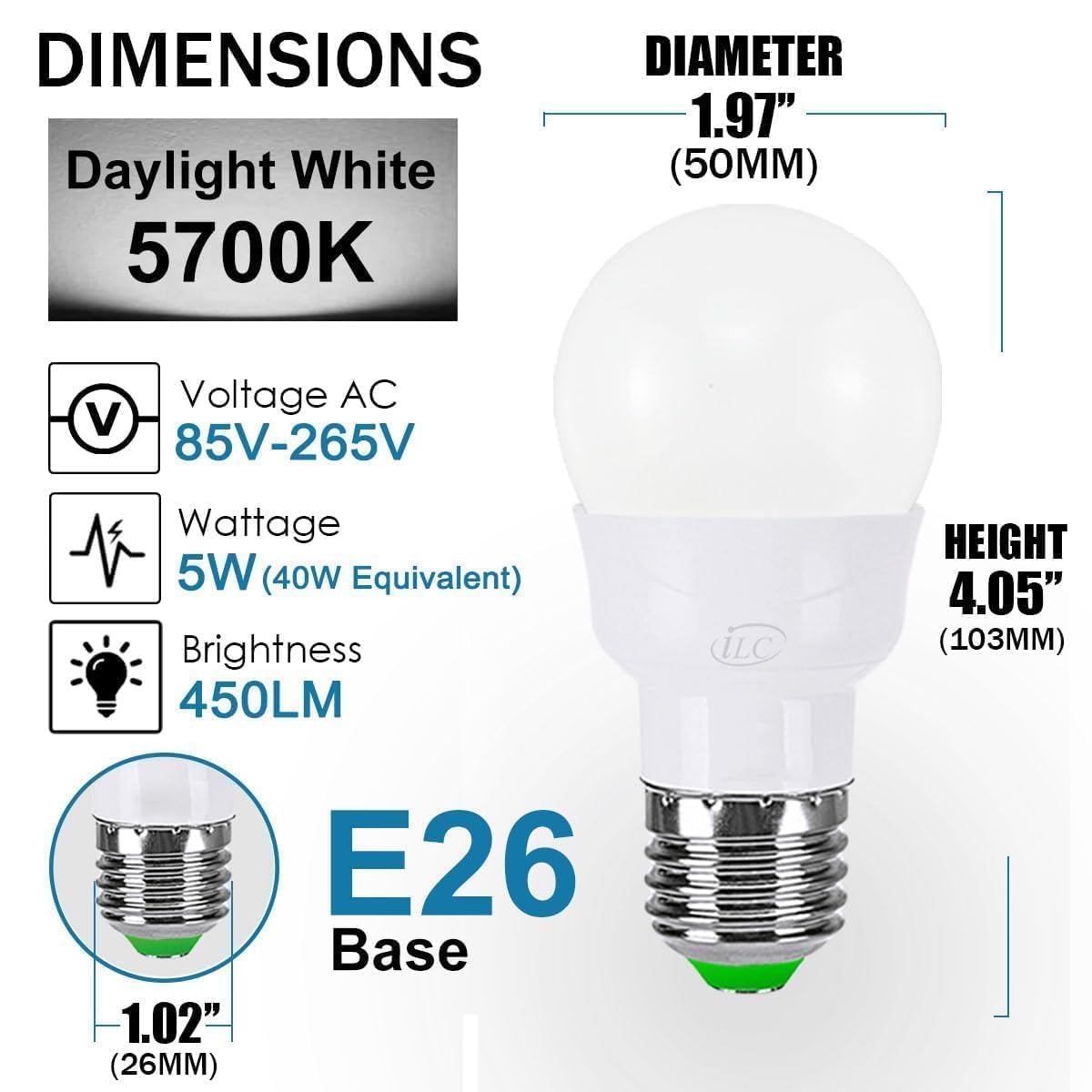 ILC RGB LED Light Bulb 40W Equivalent, Dimmable 5W E26, 450LM, 12 Colors, Cold White, 4 Pack, Infrared Remote Control Included