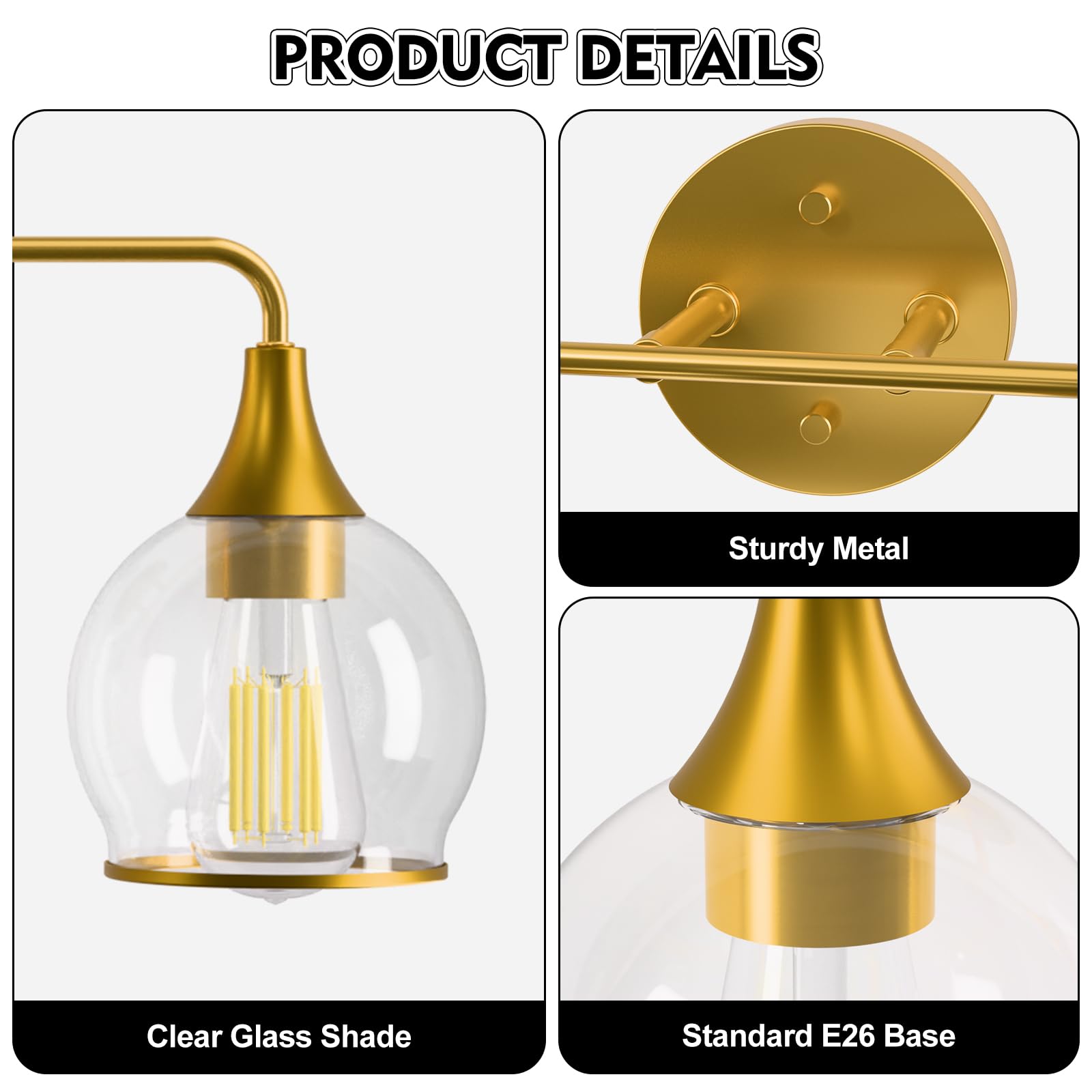 Lightania Bathroom Light Fixtures, 4-Light Vanity Lights with Clear Globe Glass Shade, Modern Gold Bathroom Vanity Light, Bathro
