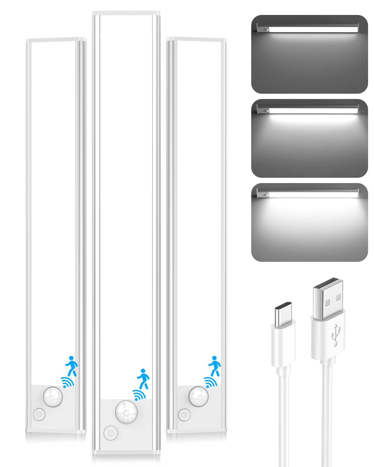 Under Cabinet Lights, LED Battery Operated Rechargeable Motion Sensor Lights Indoor, Magnetic Dimmable Closet Lights, 2500mAh Wi