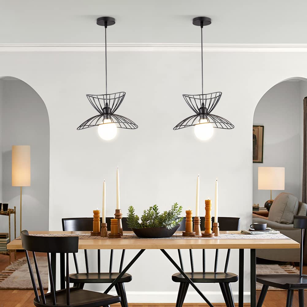 Mxsaoud Retro Black Pendant Light, Adjustable Modern Fixture, Industrial Style, 30cm, Model MX-35Cage-US-FBA