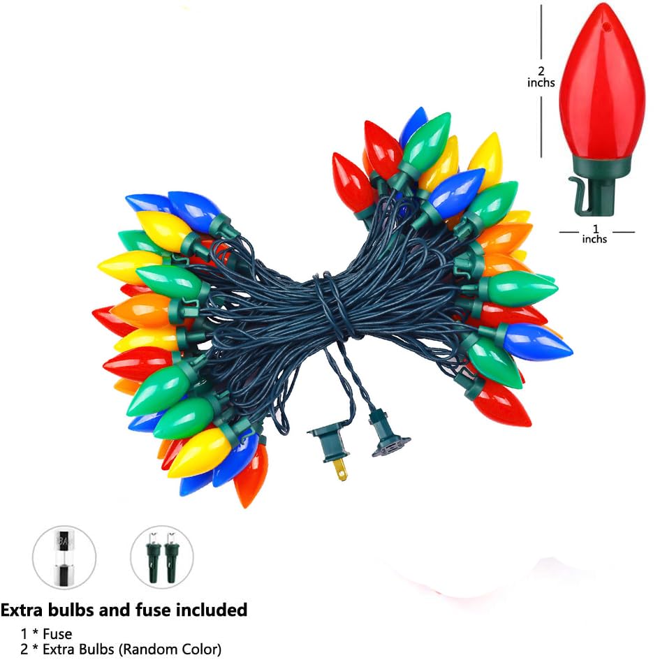 HAYATA Multi Color C9 Big Bulbs Christmas Lights 50 LED 32ft Indoor Outdoor Decorations