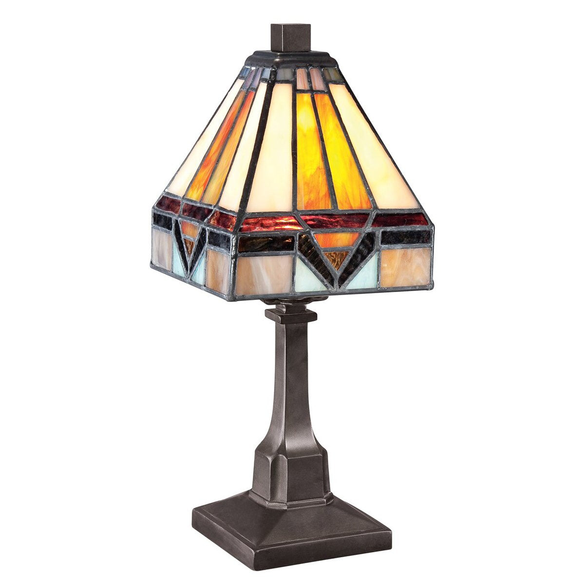 Fine Art Lighting - Nouveau Mini Tiffany Style Table Lamp (T614), 84 Glass Cuts, 100% Genuine Stained Glass, Multicolor, Durable