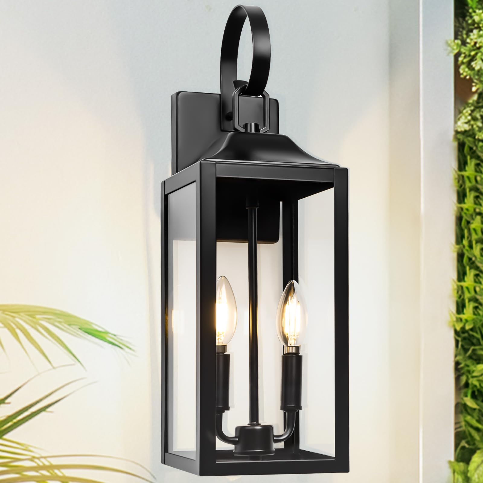 Yolsunes 19&quot; Black Outdoor Wall Lantern, 2-Light Industrial Sconce, Waterproof Farmhouse Lamp