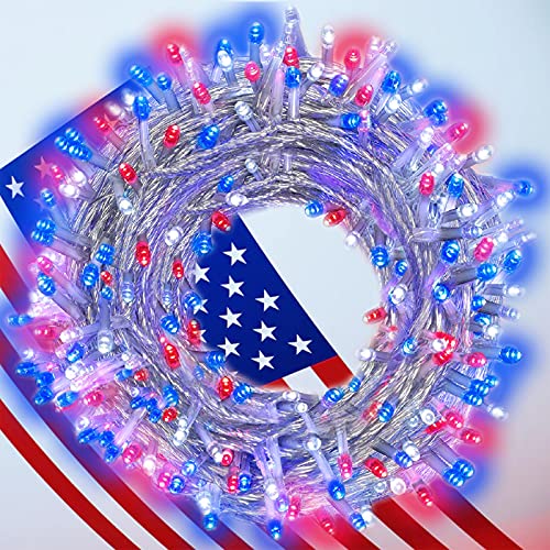 Yaozhou 4Th Of July Decorations Patriotic Lights-Red White And Blue String Lights Indoor, 200Led 66Ft Outdoor, 8 Modes For Chris