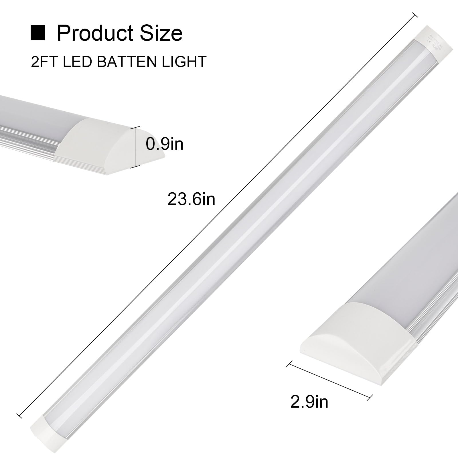 Jazoctig 8-Pack 2Ft Led Batten, Close To Ceiling Light Fixtures, 20W, Ultra-Thin Day Light, 4000K, Ip20, Led Ceiling Light For G