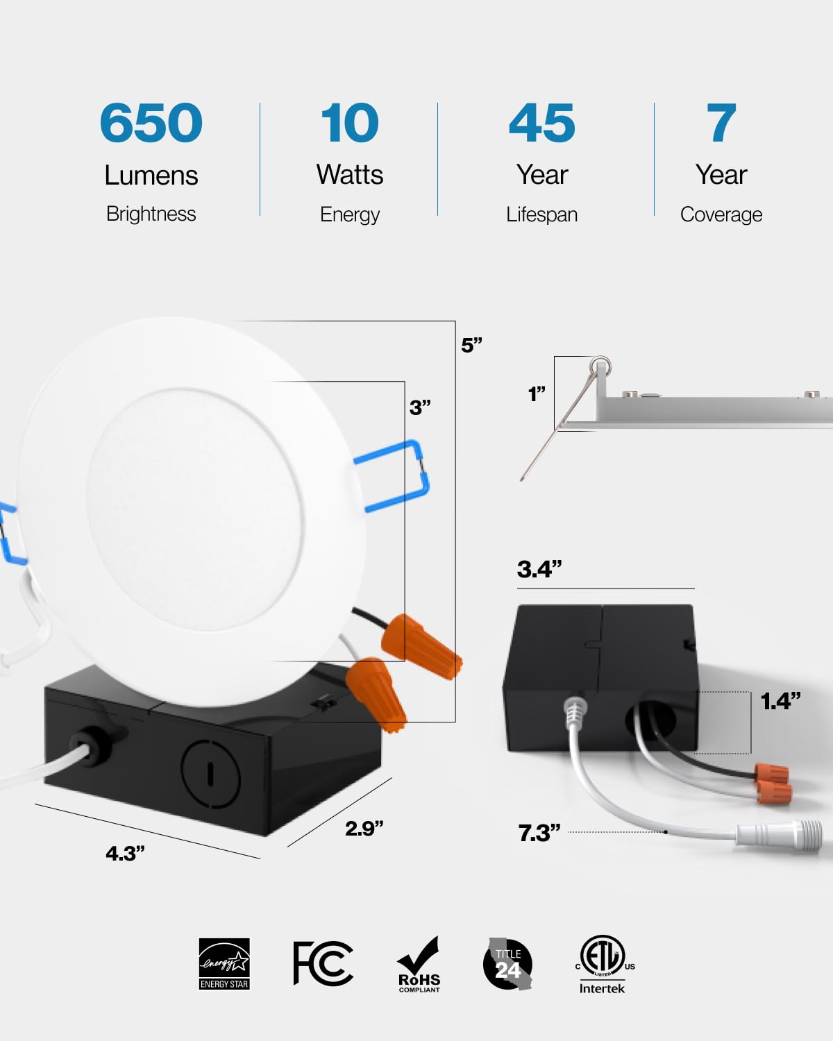 Sunco 6 Pack 4 Inch LED Recessed Lights, Slim Canless Ceiling Lighting, 650 LM, 10W (60W Equivalent), 2700K Soft White, Dimmable