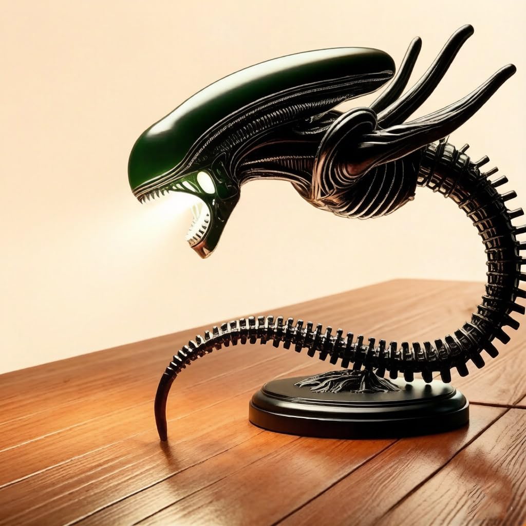 JUIANG Alien lamp Xenomorph Collectible Figurine,LED Eye Protection Reading Desk Light Sci-Fi Horror Theme with Display Base (B-