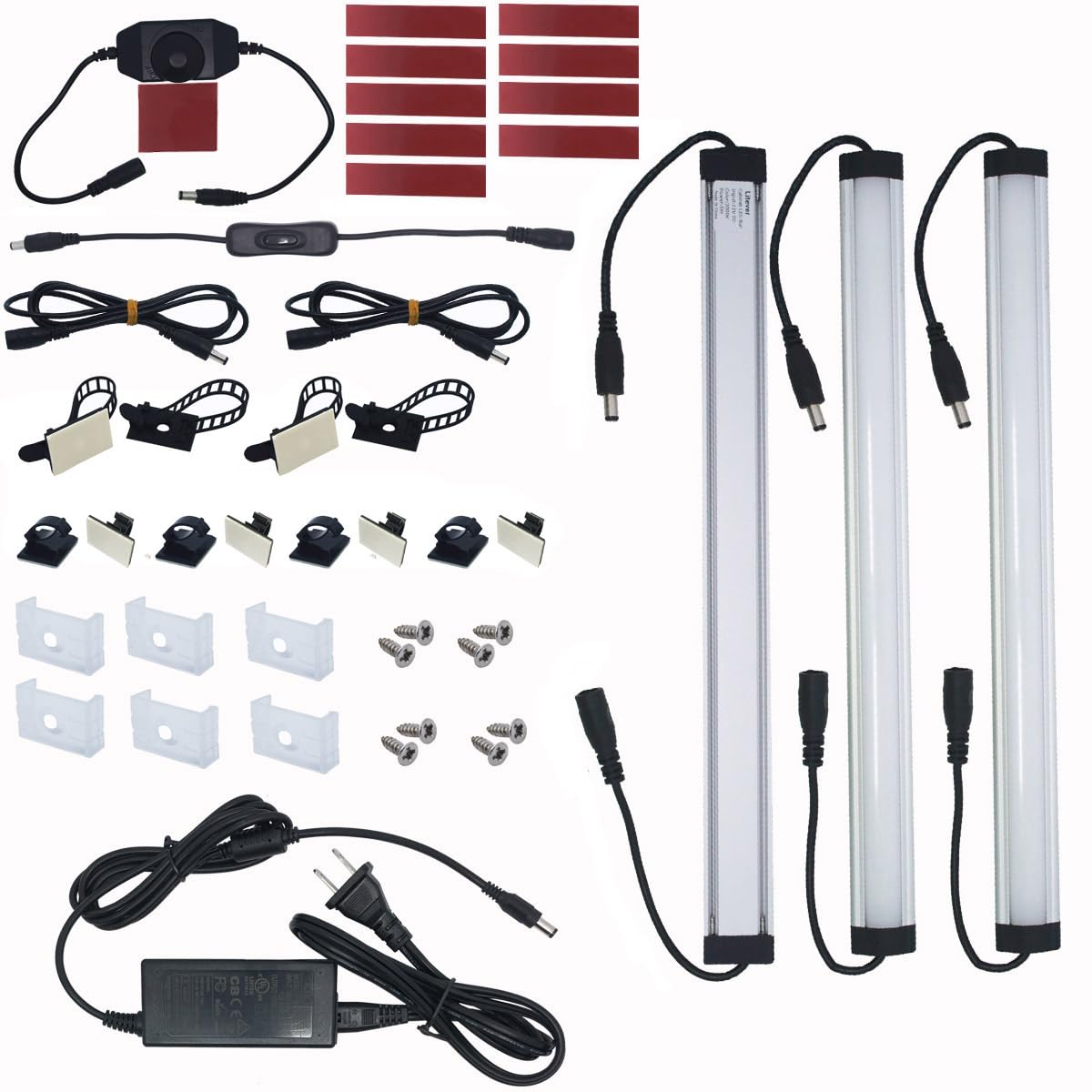 Litever LED Lighting Kit, 3 PCS 1ft Dimmable Light Bars, Daylight White 5000K, Model LL-008-3P, Aluminum