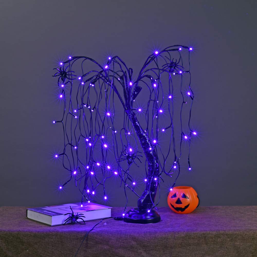 LIGHTSHARE 24-inch Halloween Willow Tree Night Light, 80 LED, Battery Powered or DC Adapter, Purple, Model GJTSD-PU