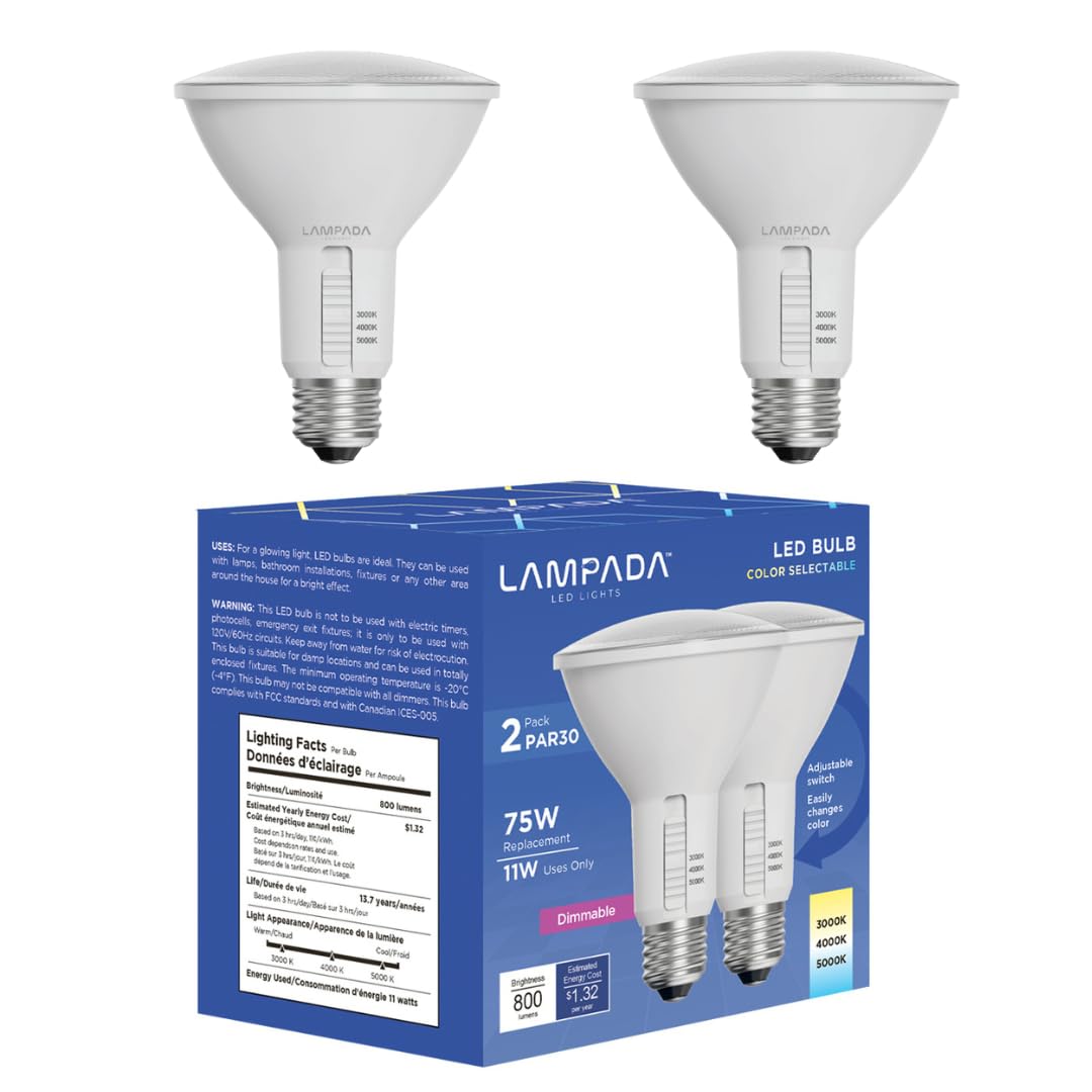 Lampada Par30 Long Neck Dimmable Led Bulb, 11W (75W Equivalent), 800 Lumens, Color Selectable, 3000K, 4000K, 5000K, 3Cct, Spot L