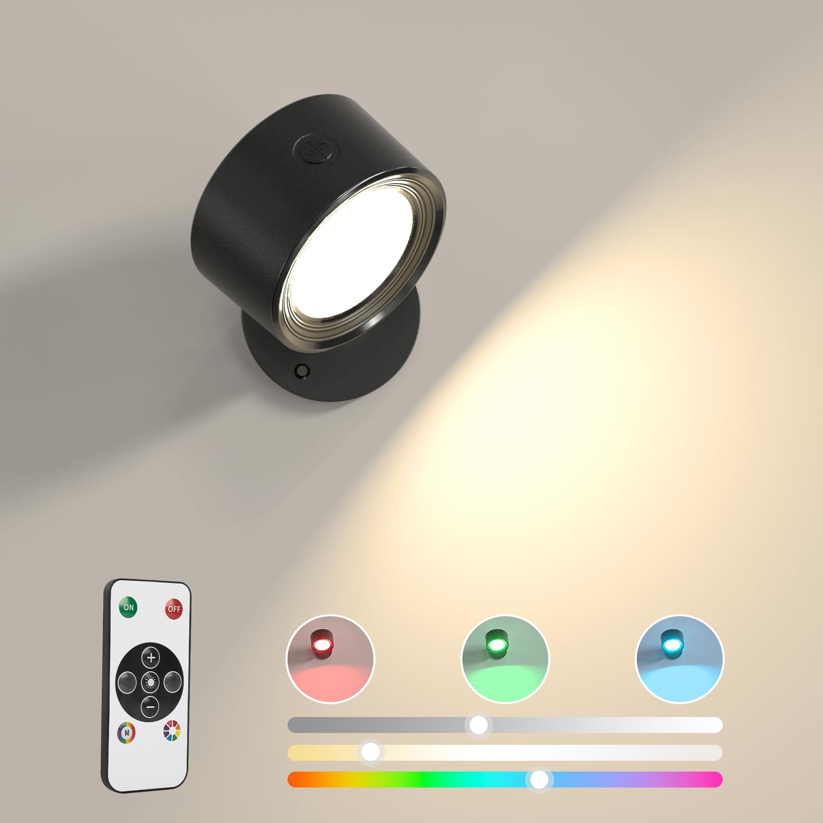 Lightbiz Led Wall Lights With Remote, Rgb Ambience Wall Sconces Lamp 3000Mah Rechargeable Battery Operated, 3 Color Temp & Dimma