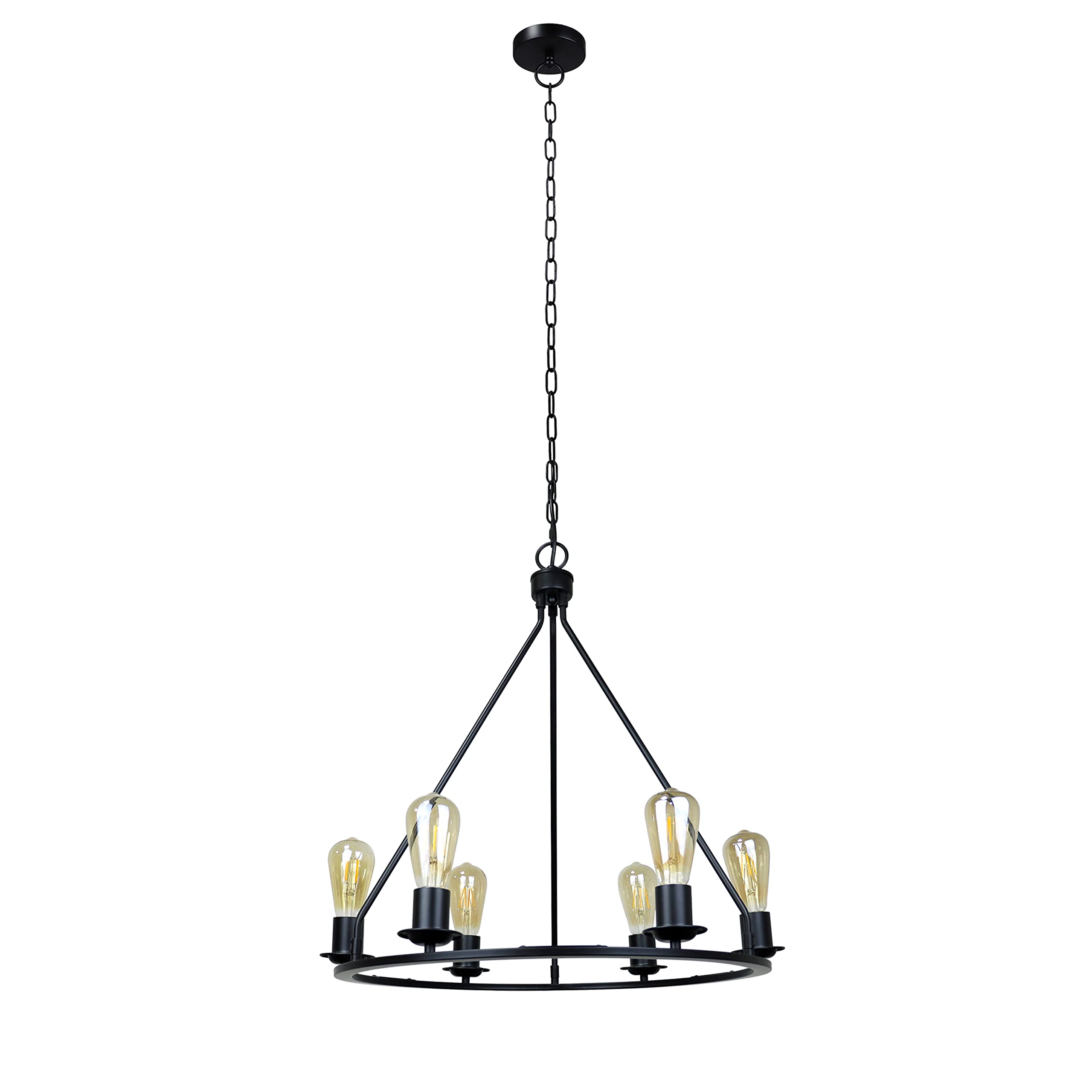 Chloe Lighting IRONCLAD Industrial Pendant, 6 Light, Metal, 22in Wide, Matt Black Finish, Model CH6D805BK22-UP6
