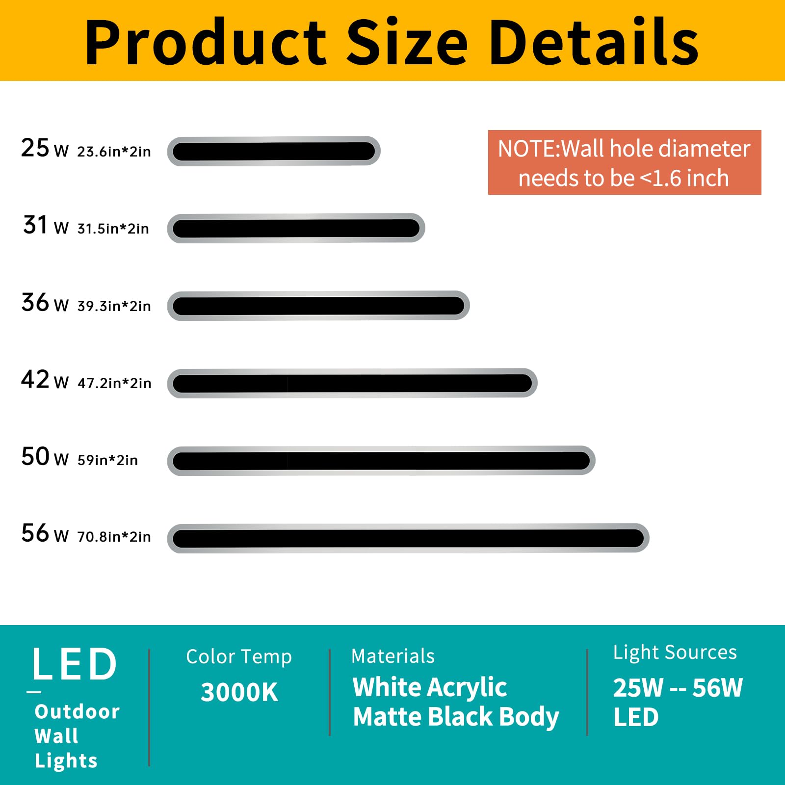 Mikeru 39.4Inch Outdoor Wall Lights, Warm White Front Porch Light Ip65 Oval Outdoor Light For House 35W Wall Mounted Acrylic Wall Light For Proch, Living Room, Balcony Decorative Lighting