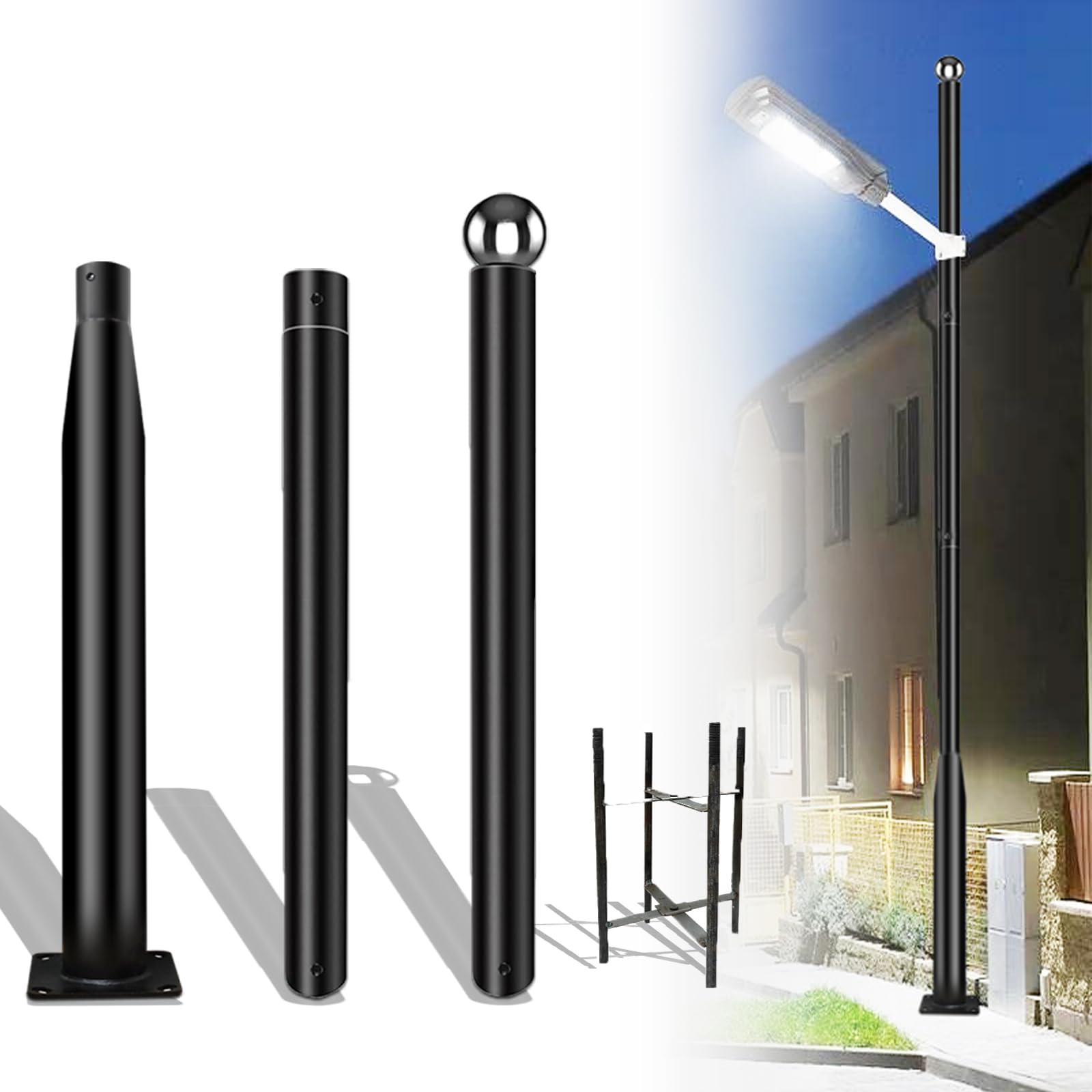 10Ft Tall Street Light Pole - Outdoor Metal Split Heavy Duty Street Lamp Post for Outside Large Solar Street Lights with Mountin